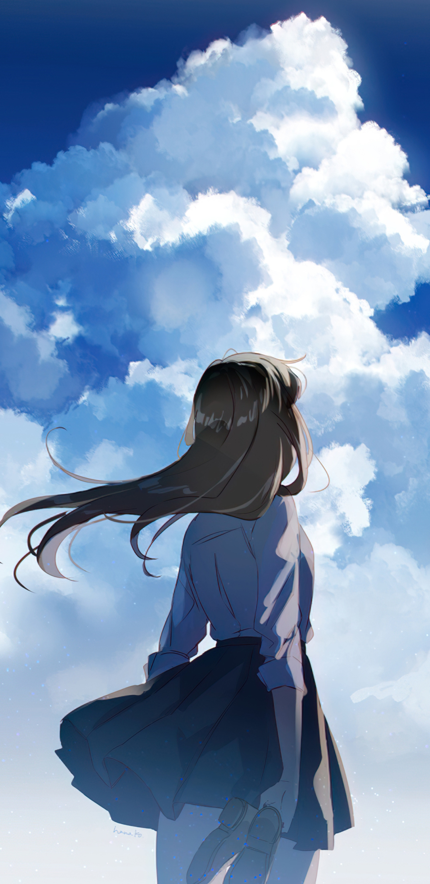 1440x2960 Anime School Girl Watching Clear Sky Samsung Galaxy Note 9,8 ...
