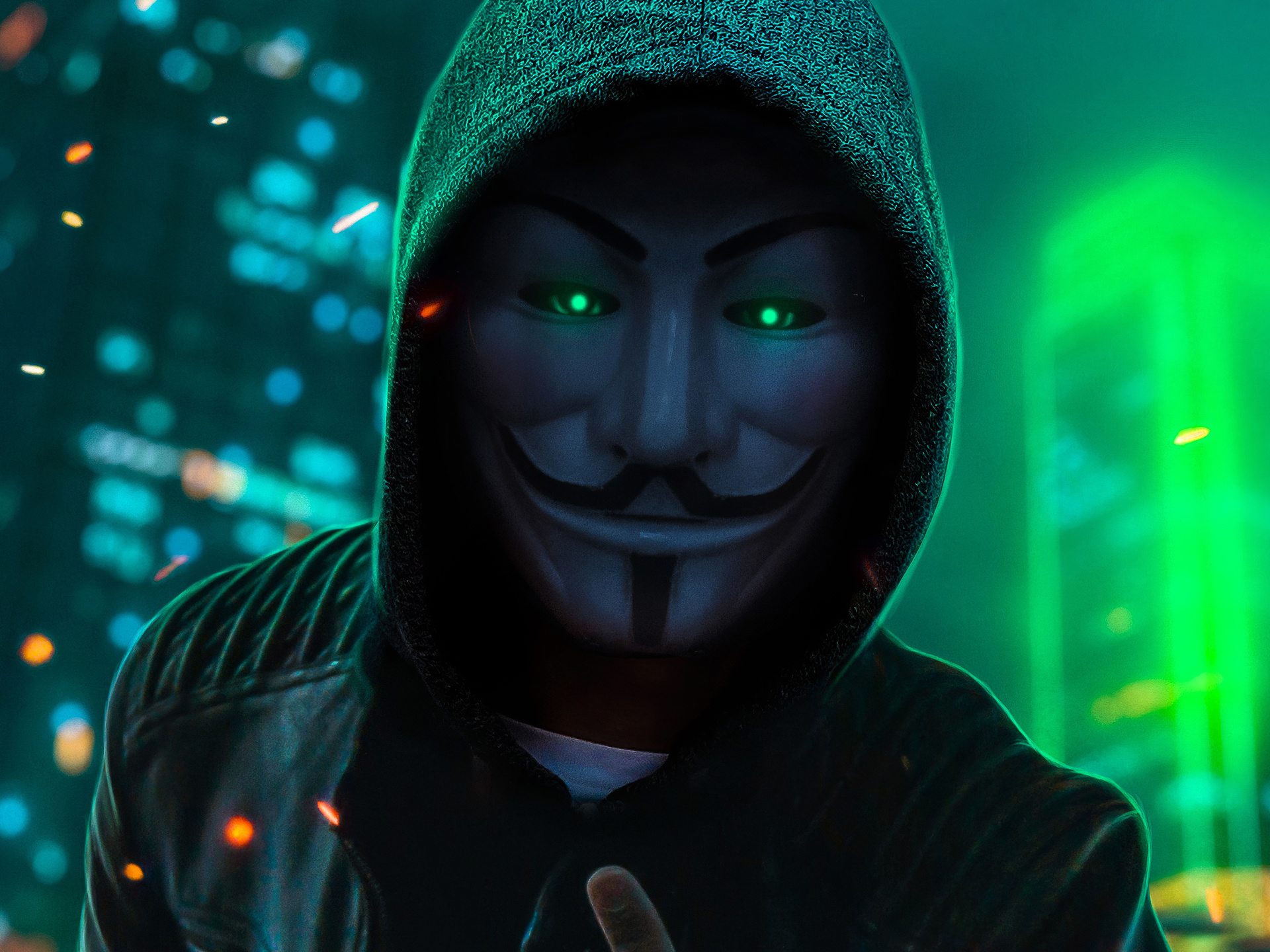 1920x1440 Anonymus Guy Glowing Eyes Green Neon 4k 1920x1440 Resolution ...