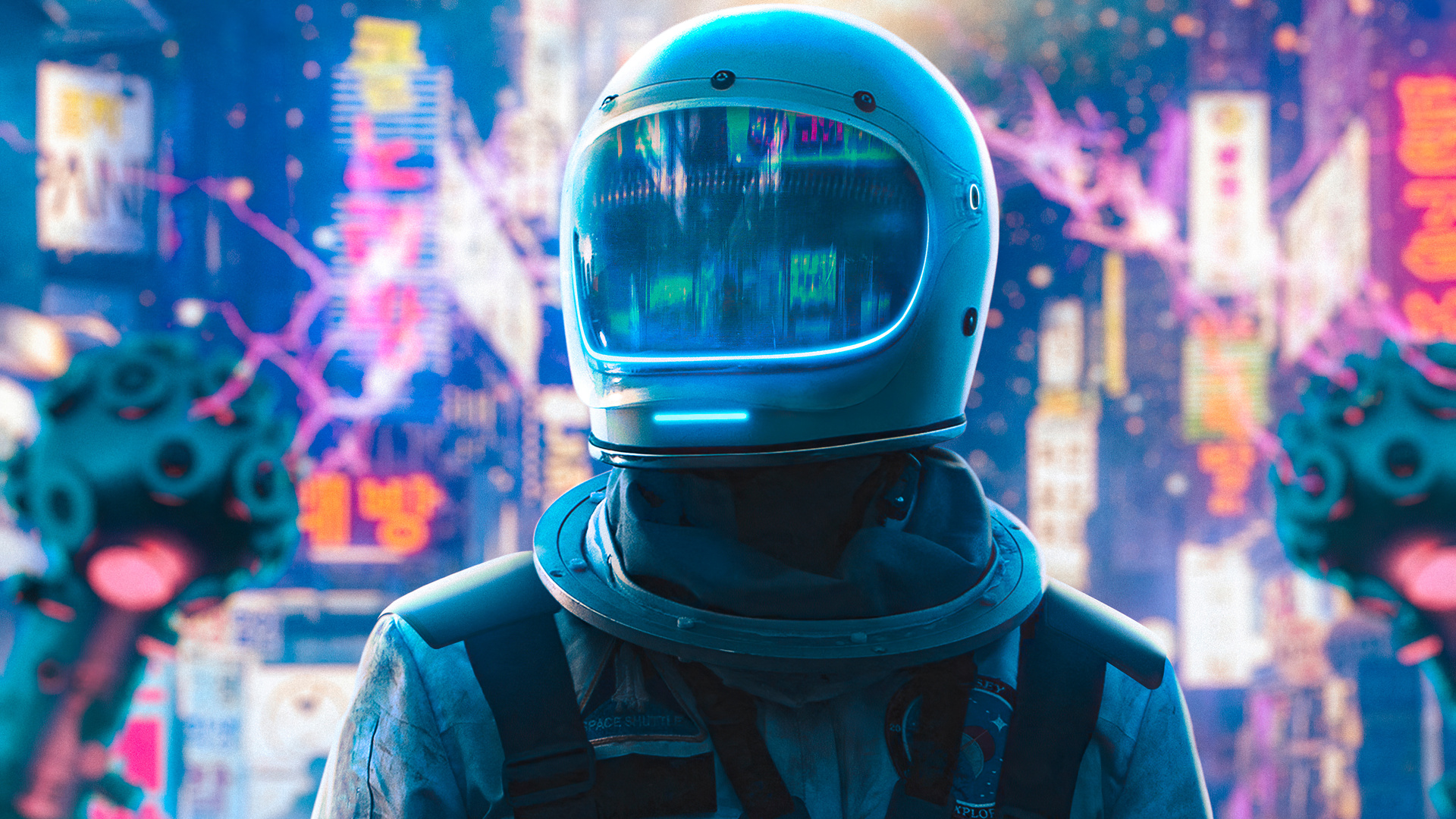 1920x1080 Astronaut Alone In Neon City 4k Laptop Full HD ...