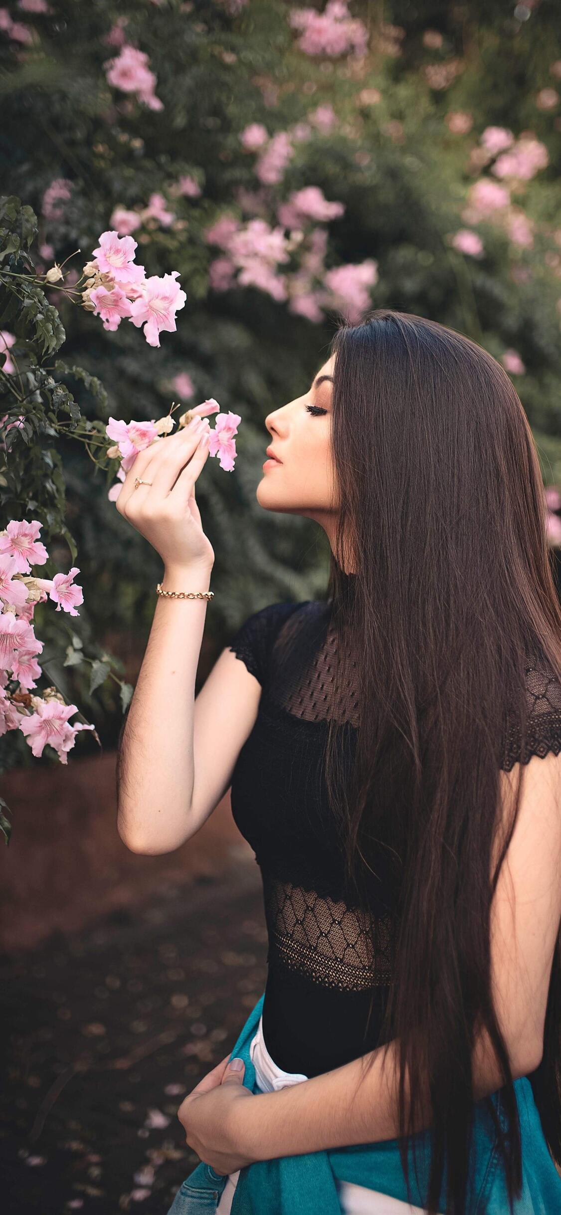 1125x2436 Attractive Beautiful Girl Smelling Flowers Iphone XS,Iphone  10,Iphone X HD 4k Wallpapers, Images, Backgrounds, Photos and Pictures