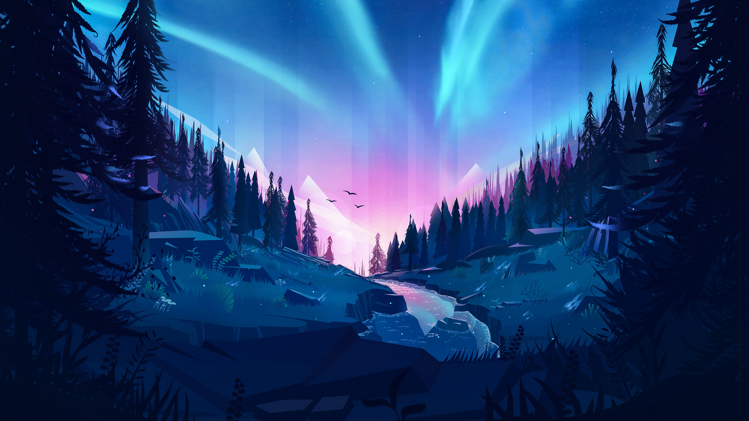 2560x1440 Auroral Forest 4k Illustration 1440p Resolution Hd 4k Wallpapers Images Backgrounds Photos And Pictures