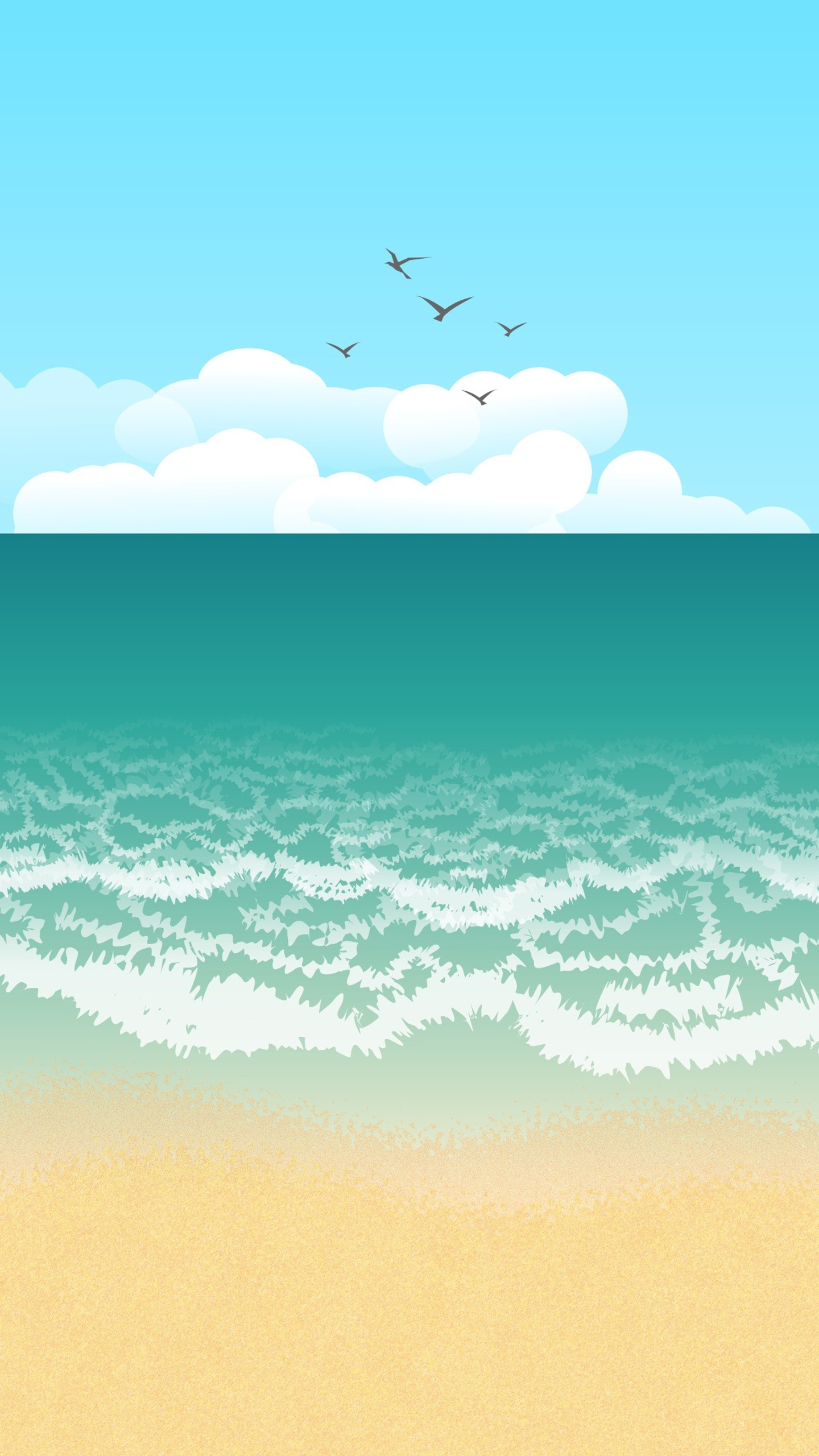 1440x2560 Beach Illustration Samsung Galaxy S6,S7 ,Google Pixel XL ...