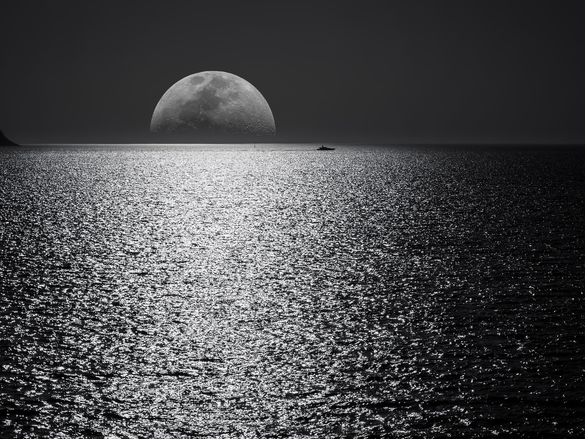 1152x864 Black And White Moon Ocean During Night Time 1152x864 ...