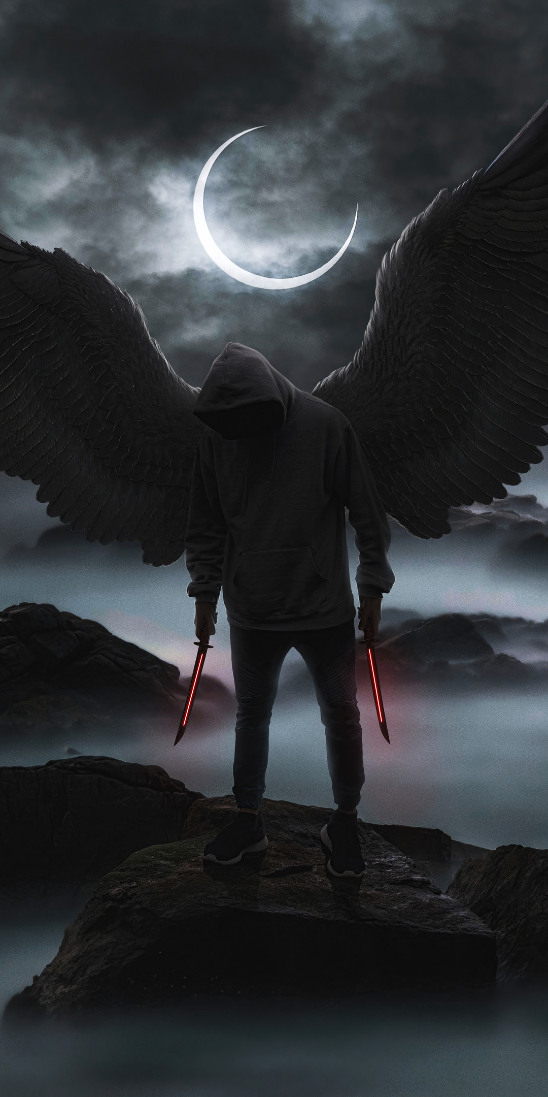 1080x2160 Black Hoodie Boy Angel 4k One Plus 5T,Honor 7x,Honor view 10,Lg  Q6 HD 4k Wallpapers, Images, Backgrounds, Photos and Pictures