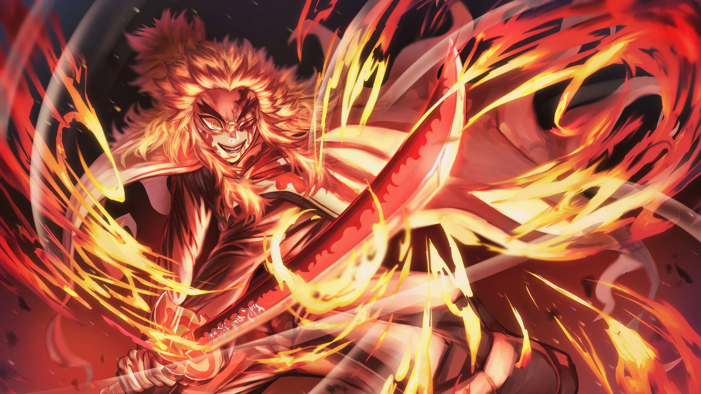 Download wallpaper Anime, online, Demon Slayer Kimetsu no Yaiba, Kimetsu no  Yaiba, Blade of Demon Destruction, The blade cleaves demons, section shonen  in resolution 1366x768