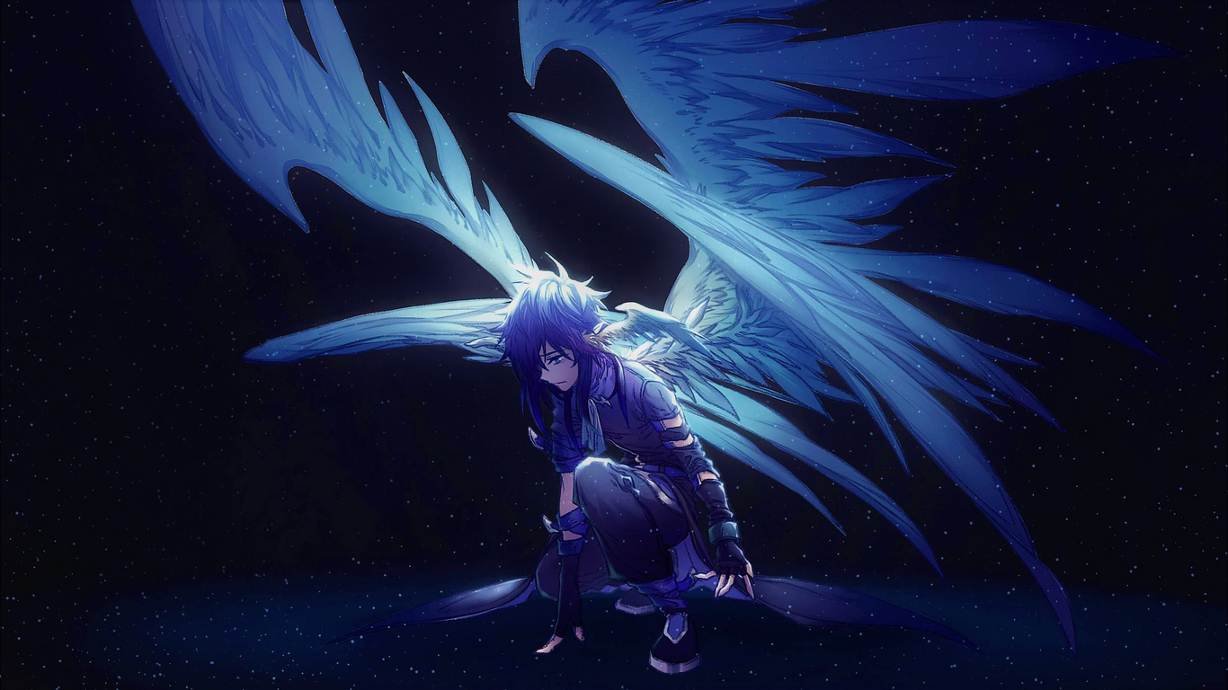 anime, angel, anime boys, wings  1366x768 Wallpaper 