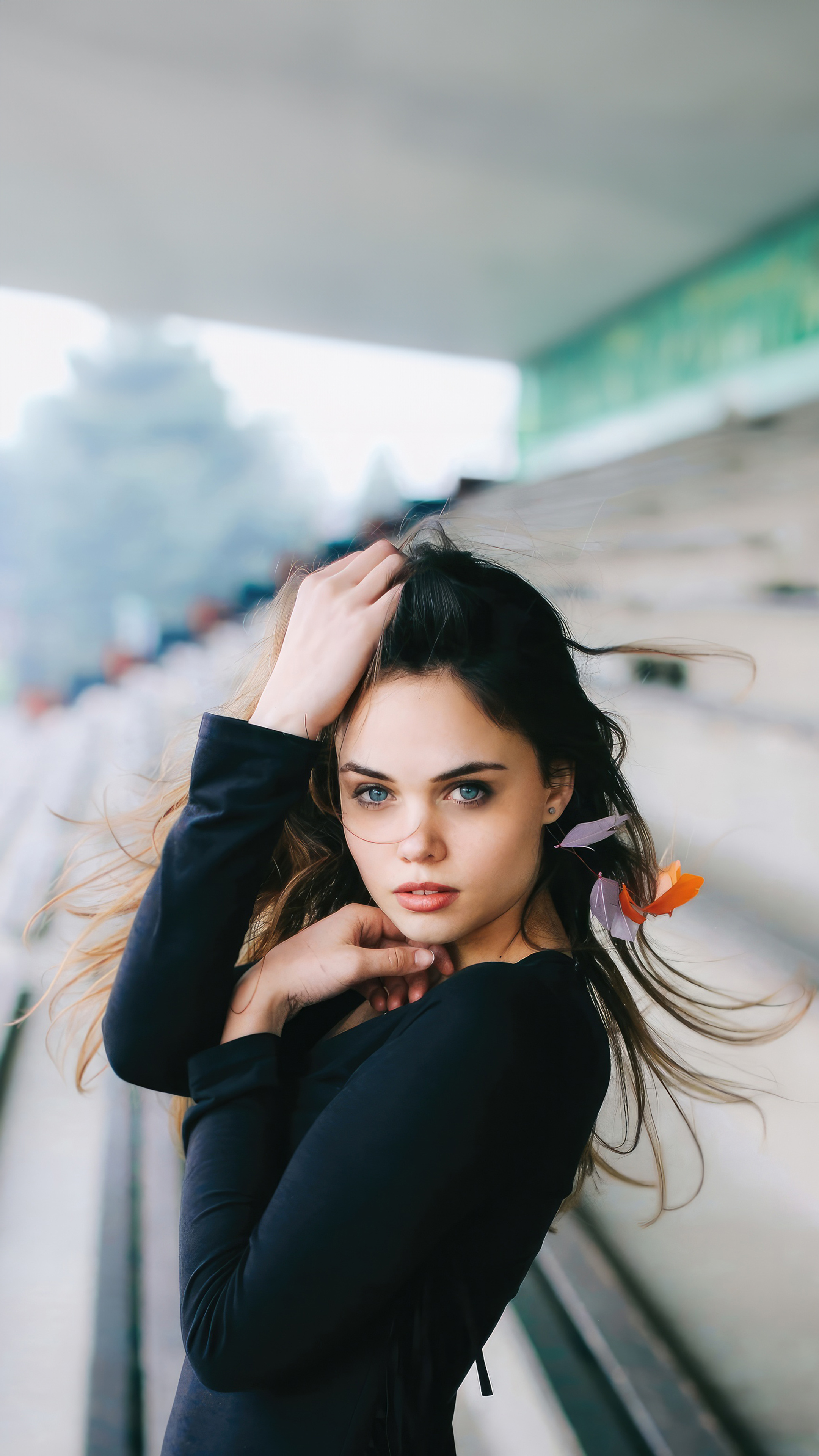 2160x3840 Blue Eyes Girl Looking At Viewer Standing At Stadium 4k Sony ...