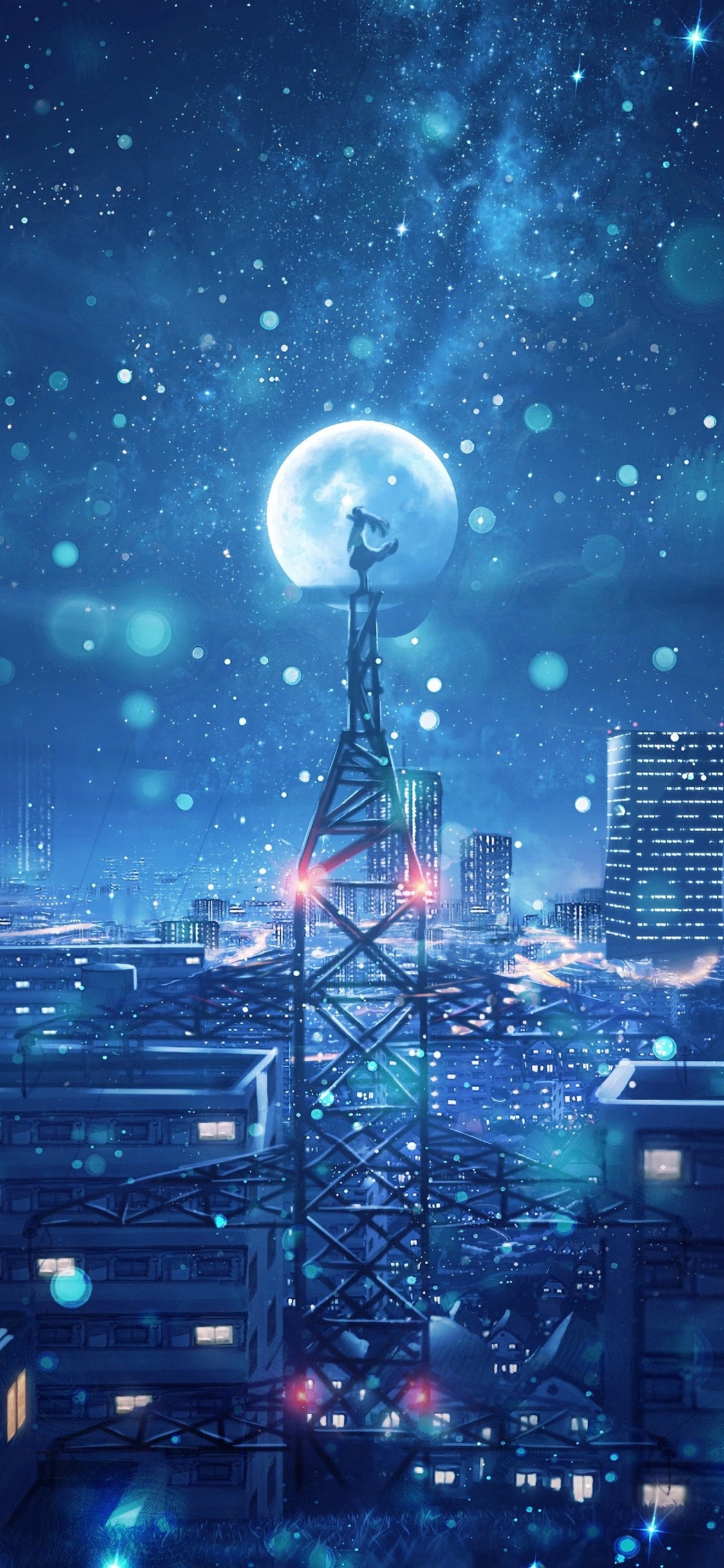 animal anime blue horn moon sky HD Wallpaper  plingcom