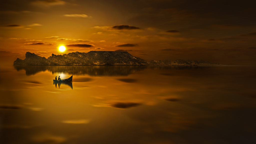 1024x576 Boat Evening Lake Sunset Silhouette Reflection Sunset 1024x576 ...