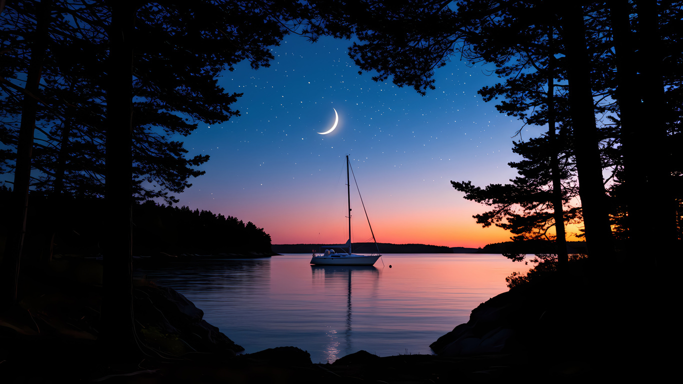 Boat Night Minimal Nature 5k Wallpaper