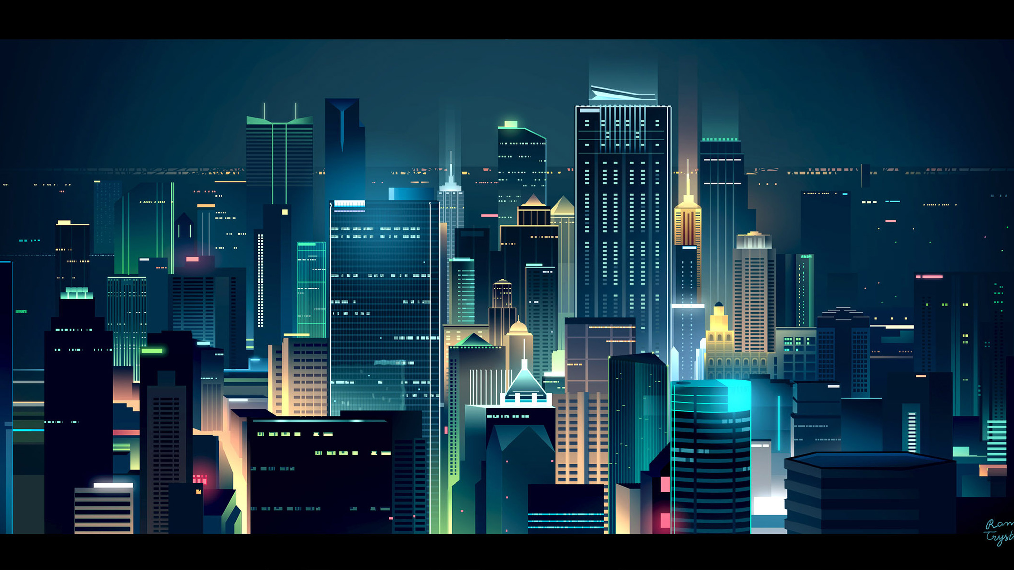 2048x1152 Buildings Lights Skyline Minimalist Wallpaper,2048x1152