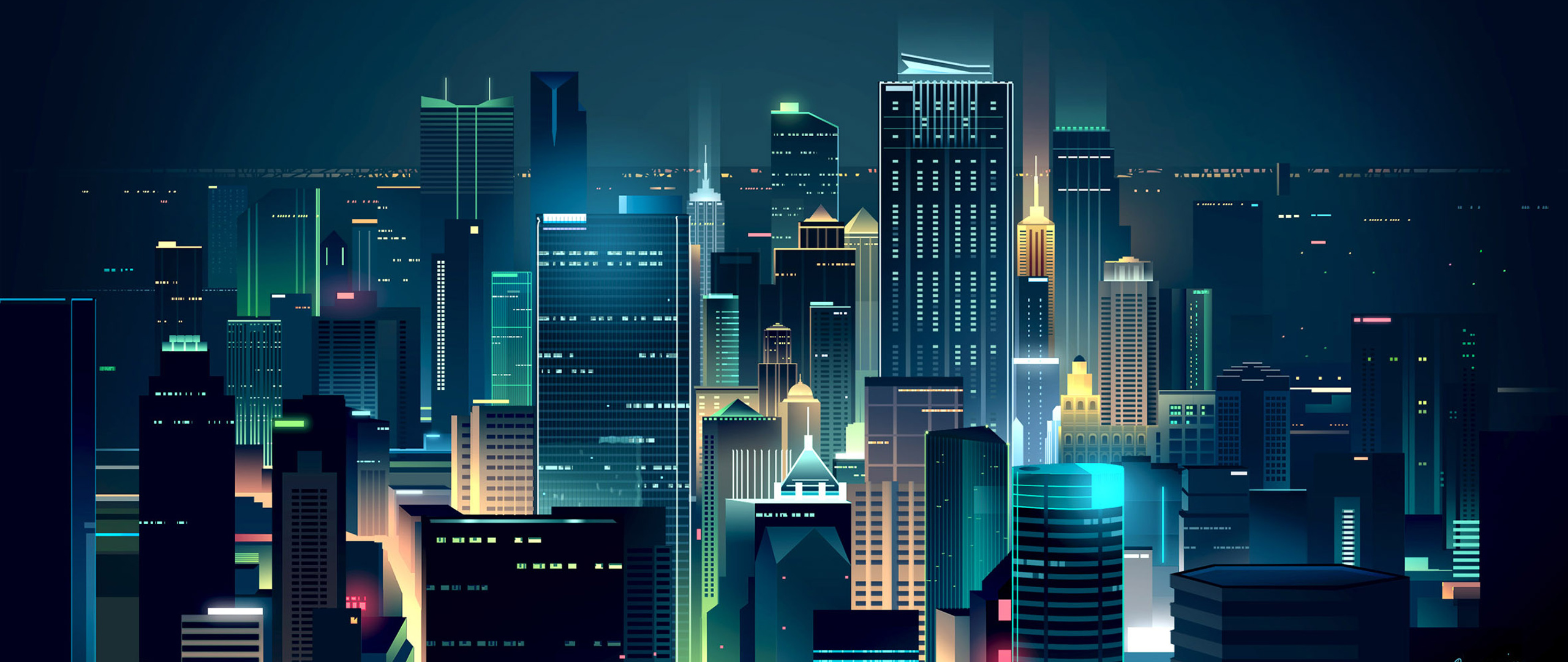 2560x1080 Buildings Lights Skyline Minimalist Wallpaper,2560x1080