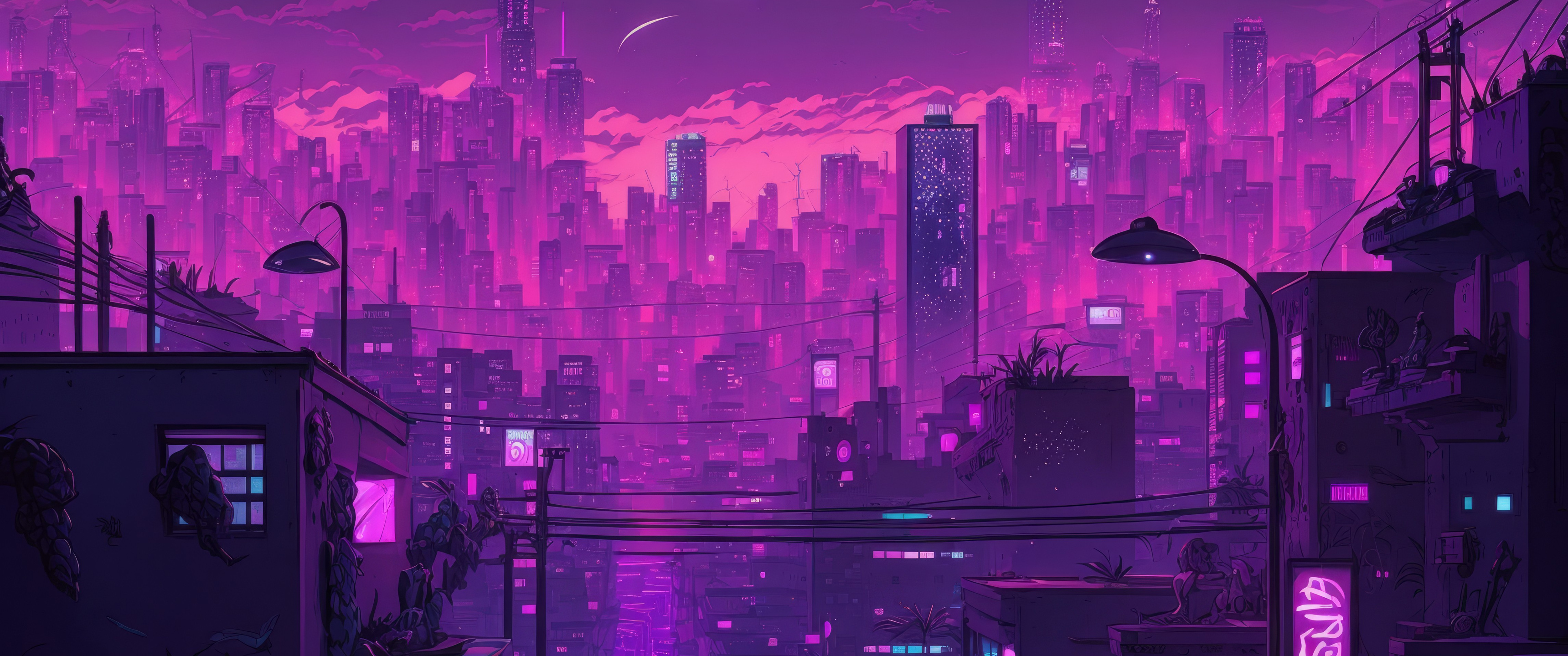 3440x1440 Buildings Purple Ai Art UltraWide Quad HD 1440P ,HD 4k