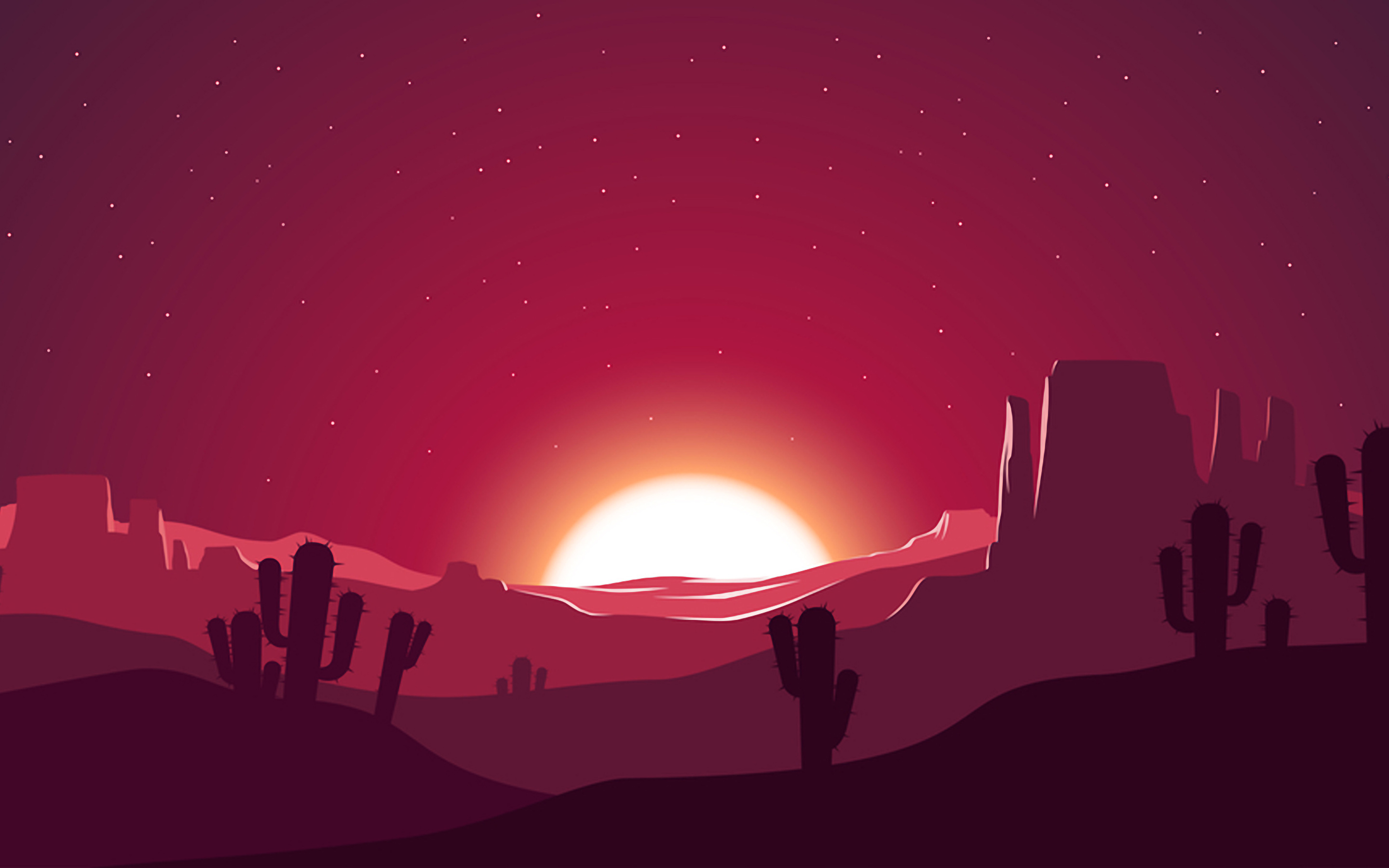 2880x1800 Cactus Sunset Desert Stars Landscape Silhouette Macbook Pro ...