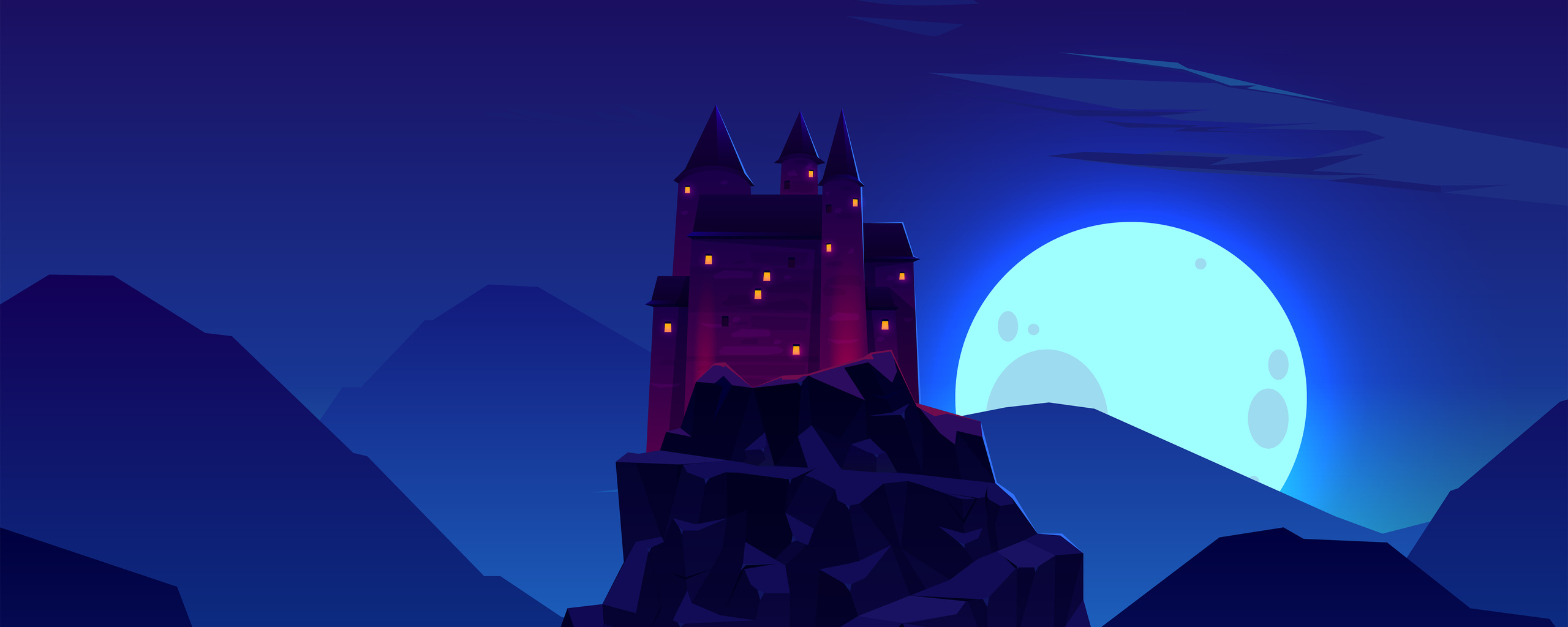 2560x1024 Castle Rock Night Minimal 4k Wallpaper,2560x1024 Resolution ...