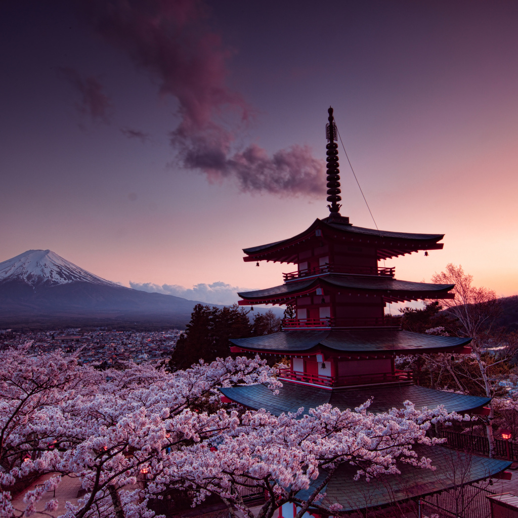 1024x1024 Churei Tower Mount Fuji In Japan 8k 1024x1024 Resolution HD ...