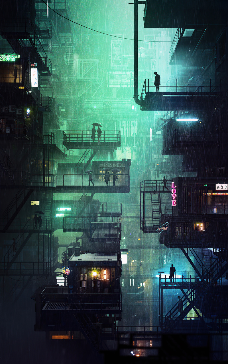 800x1280 City Neon Rain 4k Nexus 7,Samsung Galaxy Tab 10,Note Android