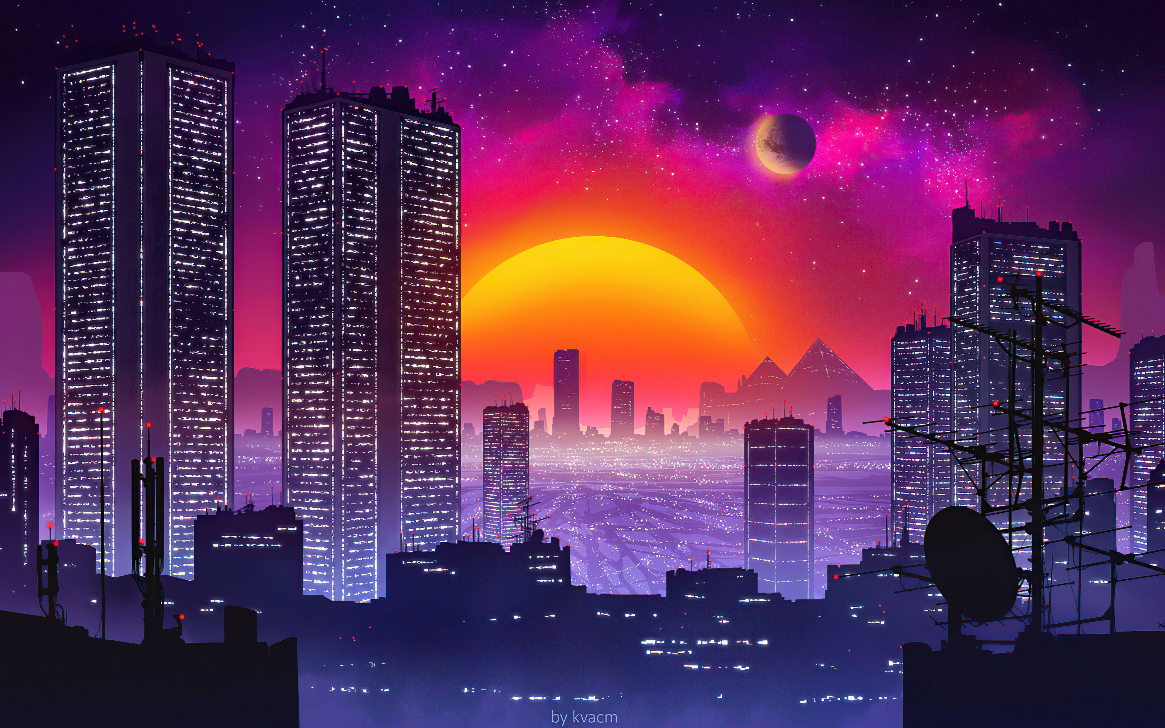 City Retrowave Sunset 5k Wallpaper In 3840x2400 Resolution
