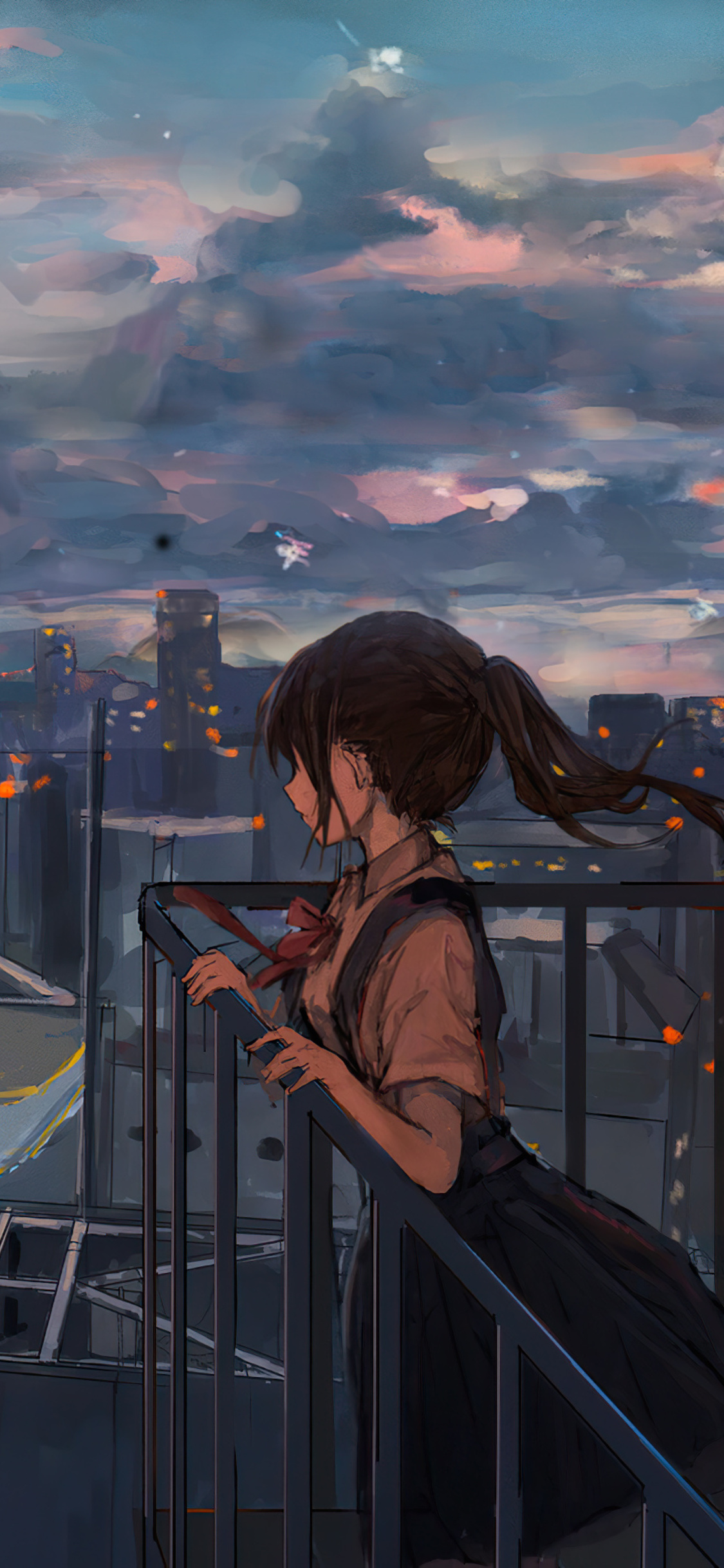 1125x2436 Cityscape Sky Anime Girl Peace Alone 4k Iphone XS,Iphone  10,Iphone X HD 4k Wallpapers, Images, Backgrounds, Photos and Pictures