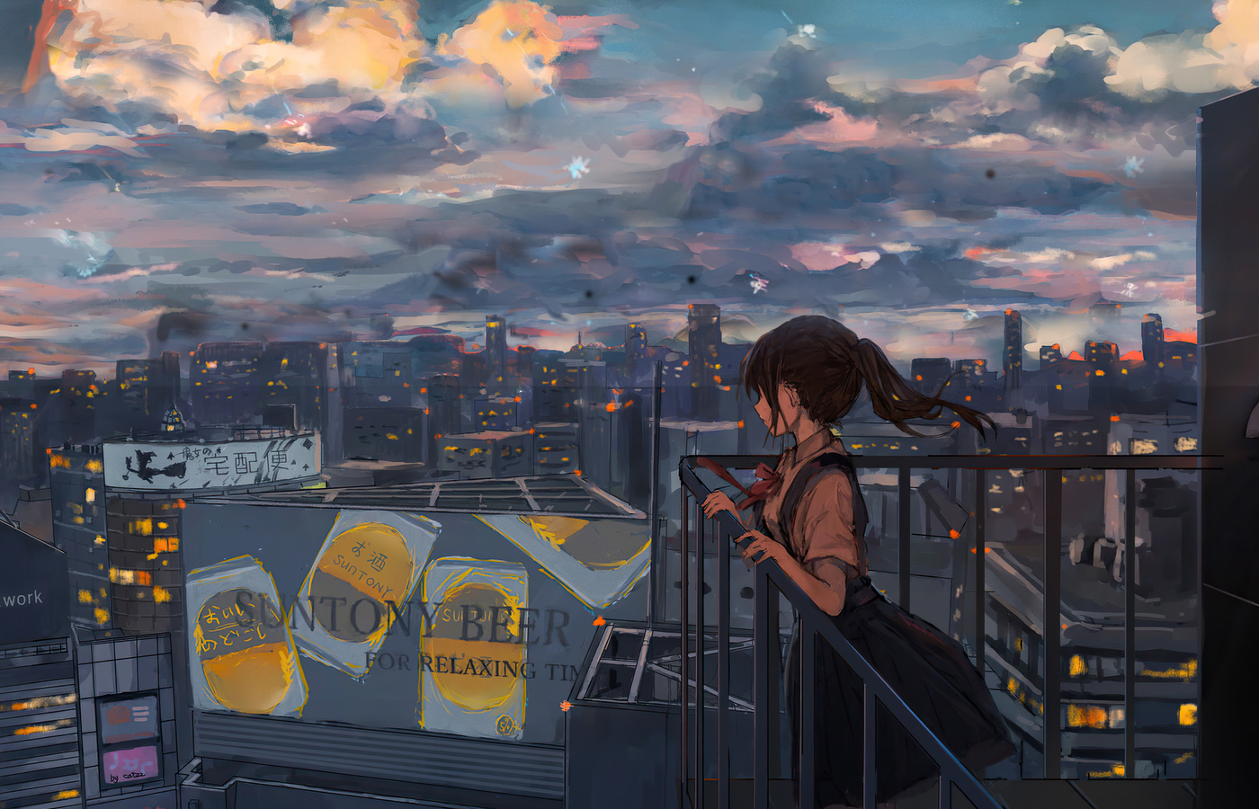 1400x900 Cityscape Sky Anime Girl Peace Alone 4k Wallpaper,1400x900 ...