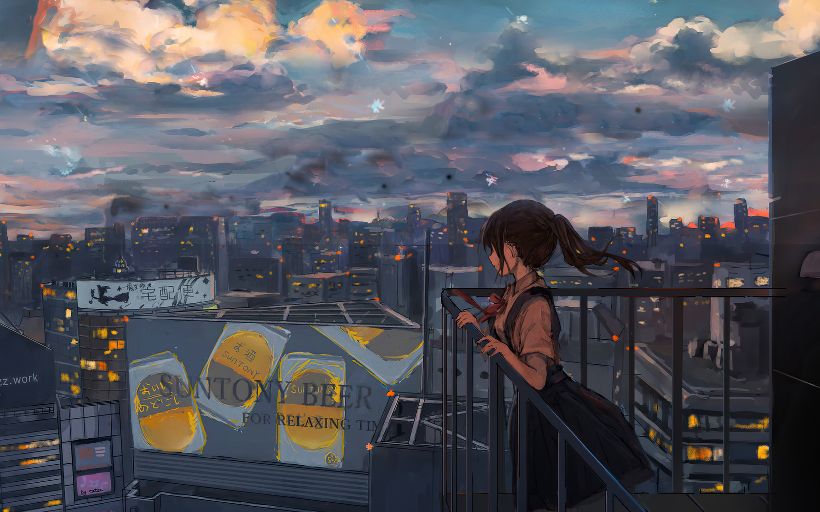 1680x1050 Cityscape Sky Anime Girl Peace Alone 4k 1680x1050 Resolution HD  4k Wallpapers, Images, Backgrounds, Photos and Pictures