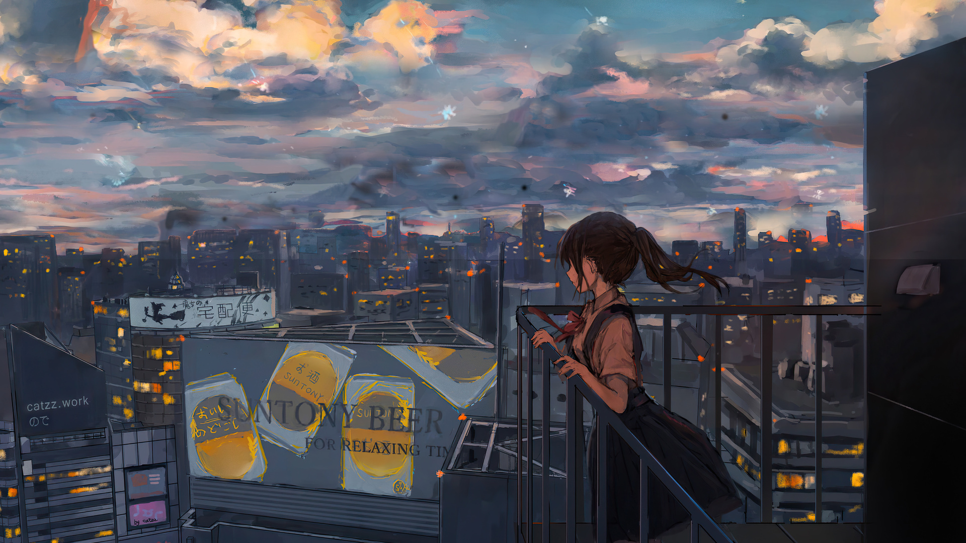 1920x1080 Cityscape Sky Anime Girl Peace Alone 4k Laptop Full HD 1080P HD  4k Wallpapers, Images, Backgrounds, Photos and Pictures