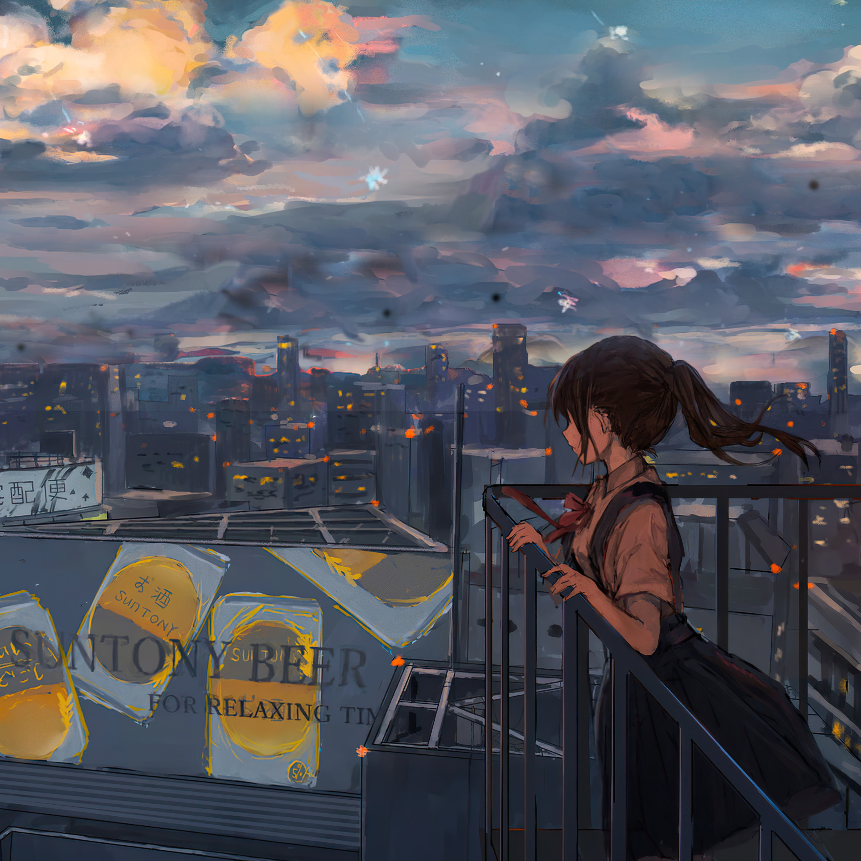 2932x2932 Cityscape Sky Anime Girl Peace Alone 4k Ipad Pro Retina Display  HD 4k Wallpapers, Images, Backgrounds, Photos and Pictures