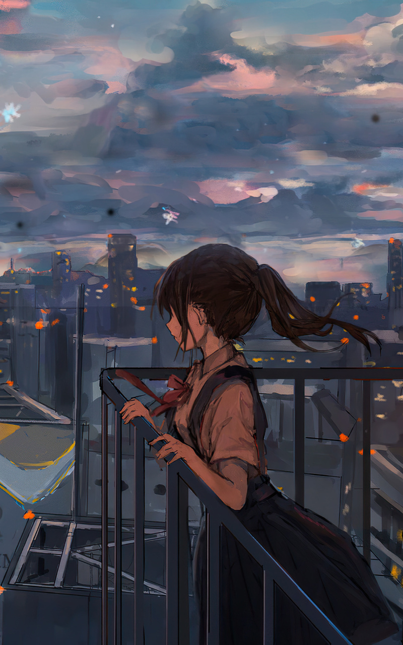 800x1280 Cityscape Sky Anime Girl Peace Alone 4k Nexus 7,Samsung ...