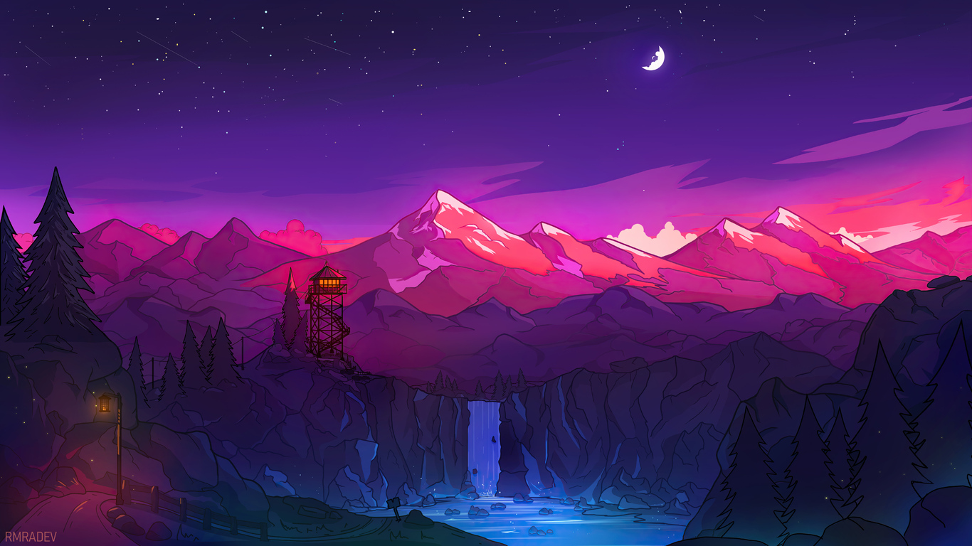 1366x768 Colorful Mountains Night