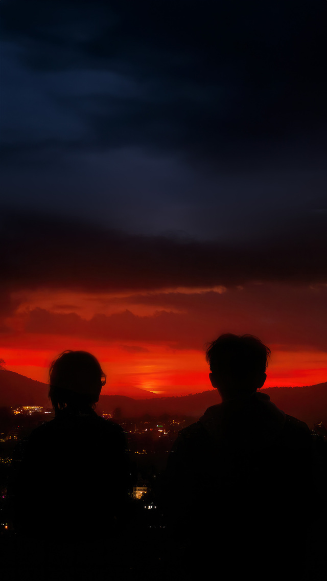 Couple Silhouette In Dark Sunset Wallpaper In 640x1136 Resolution