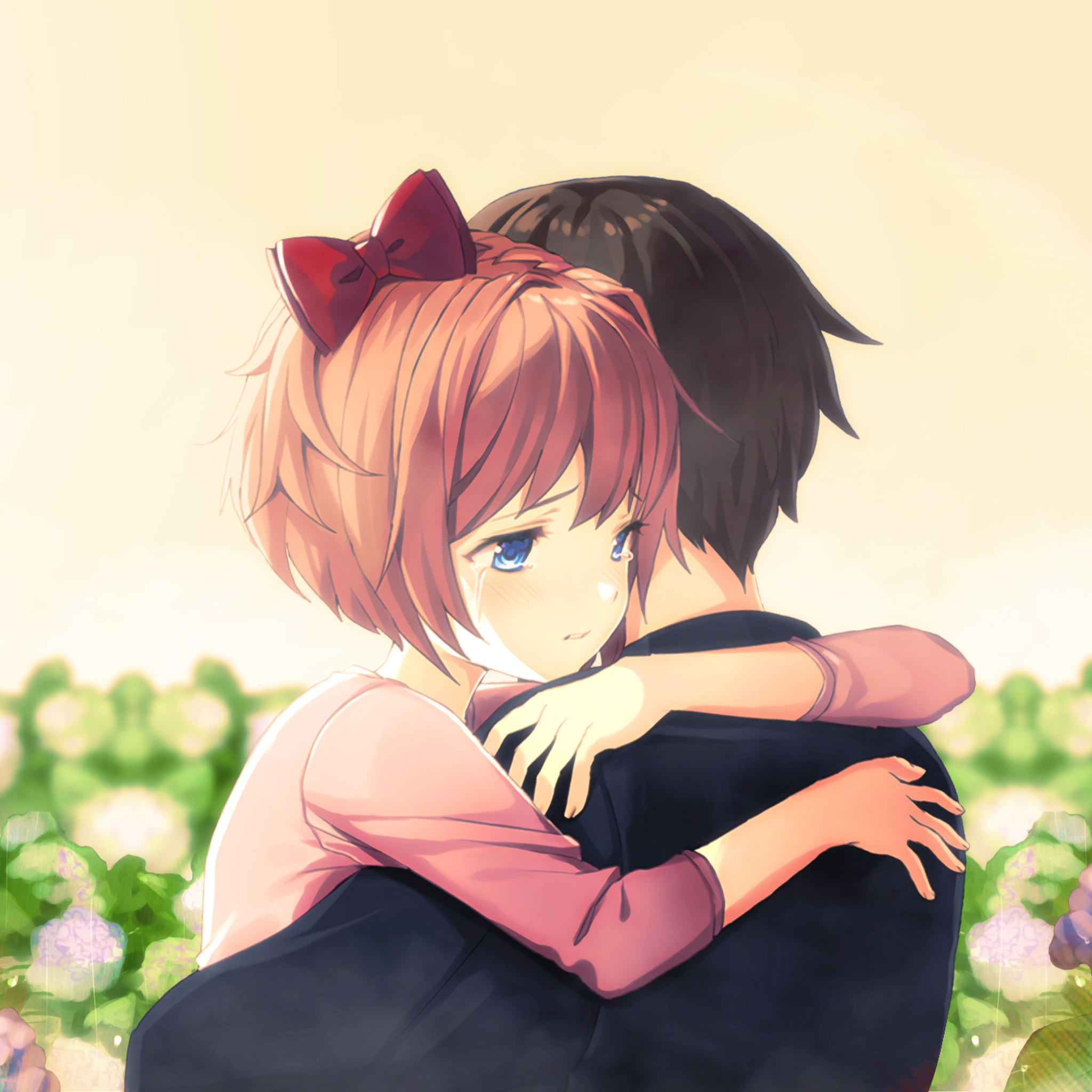 2048x2048 Cute Anime Couple Hug Ipad Air HD 4k Wallpapers, Images