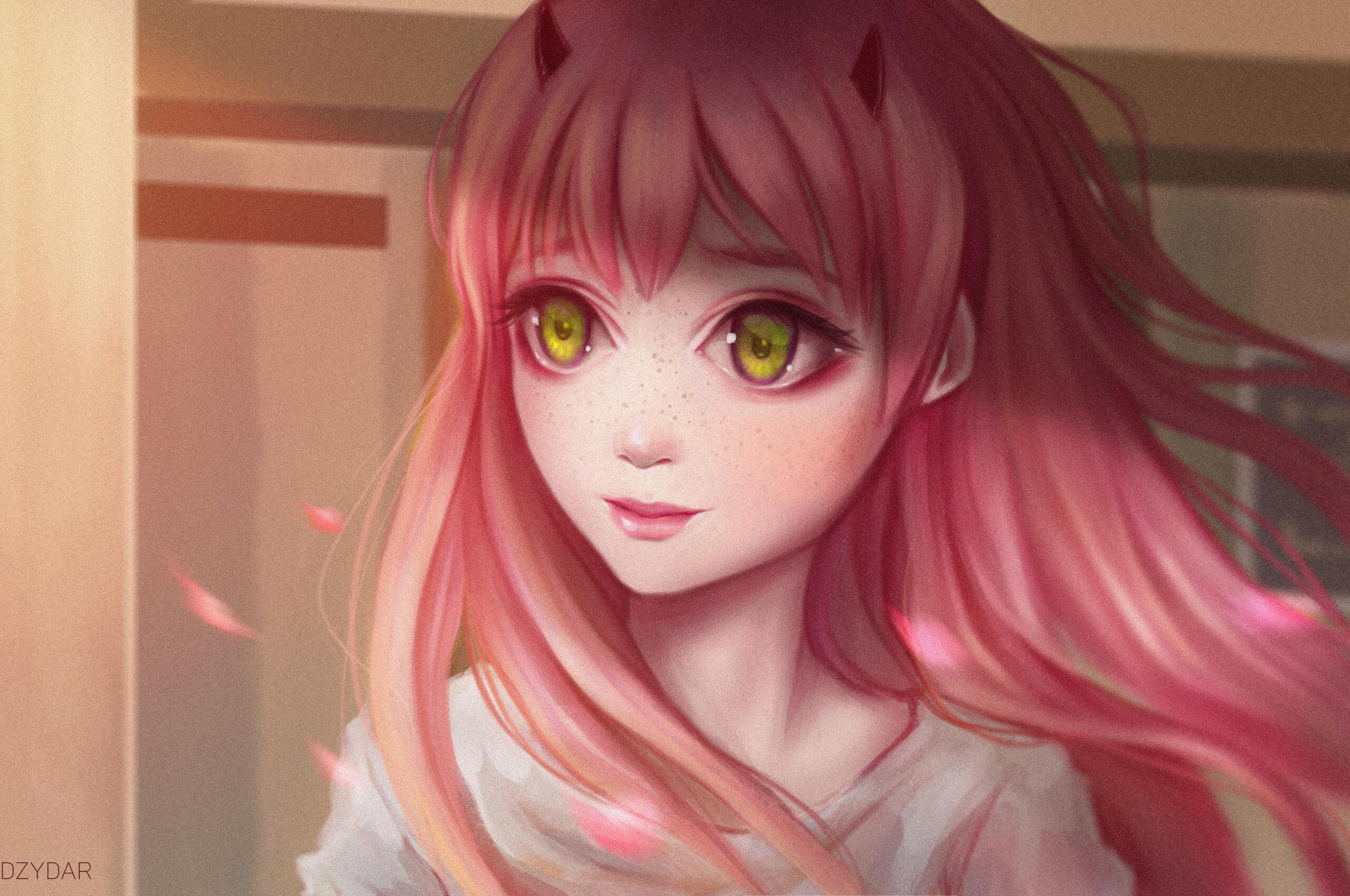 2560x1700 Cute Anime Girl Pink Hairs Red Eyes Chromebook Pixel Hd