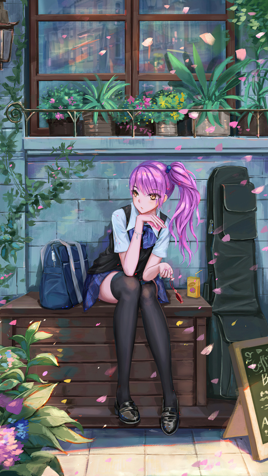 540x960 Cute Anime School Girl Pink Hairs Sitting On Bench 8k 540x960  Resolution HD 4k Wallpapers, Images, Backgrounds, Photos and Pictures