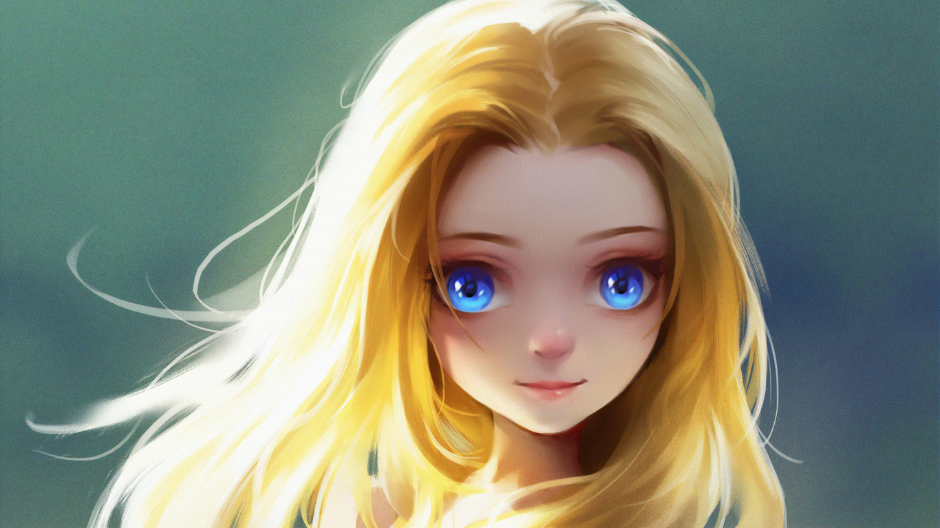 Cute Little Blonde Girl Blue Eyes Digital Art Wallpaper In 1366x768 Resolution