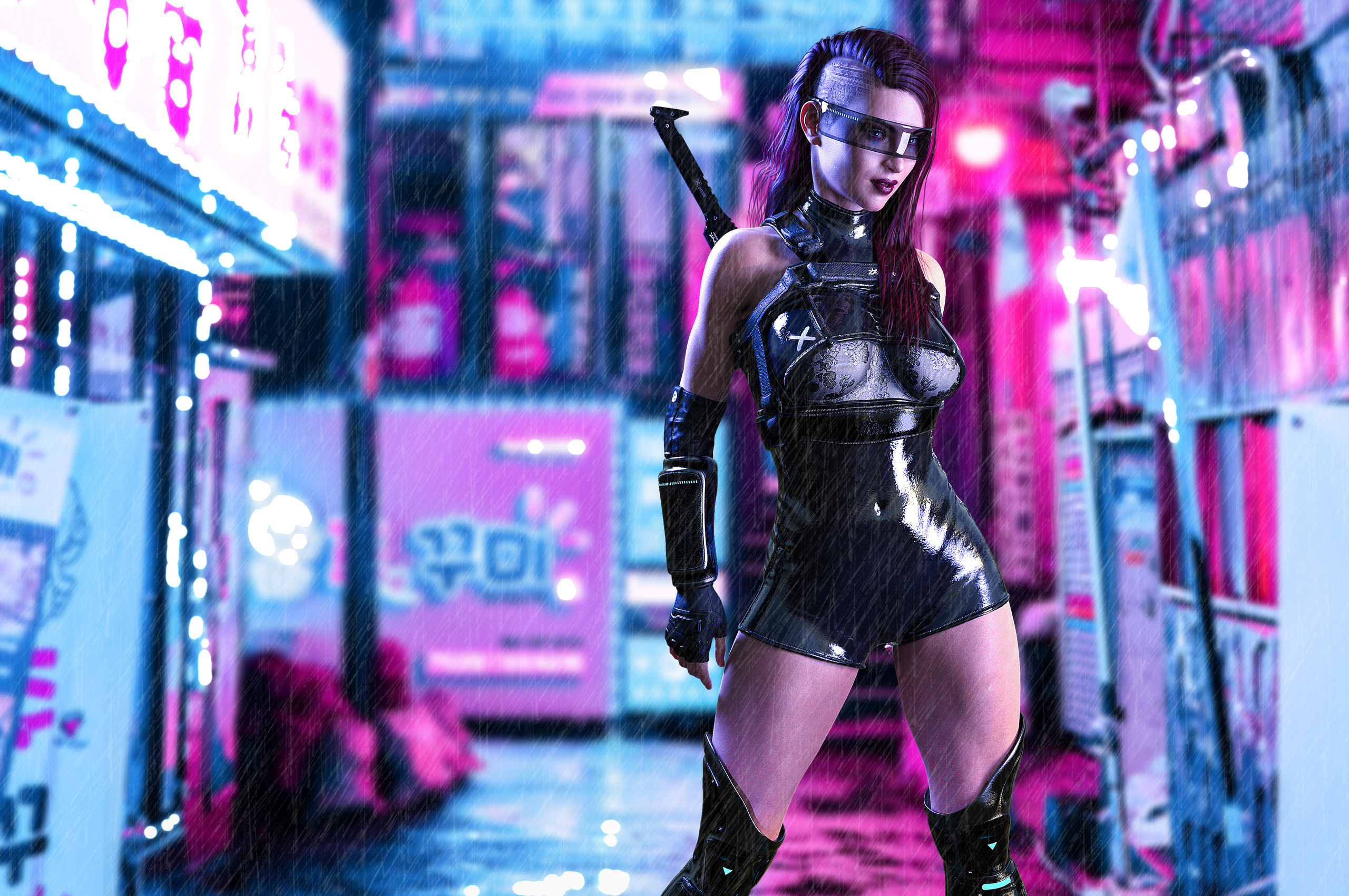 Cyber Girl With Sword 5k In 2560x1700 Resolution. cyber-girl-with-sword-5k-...
