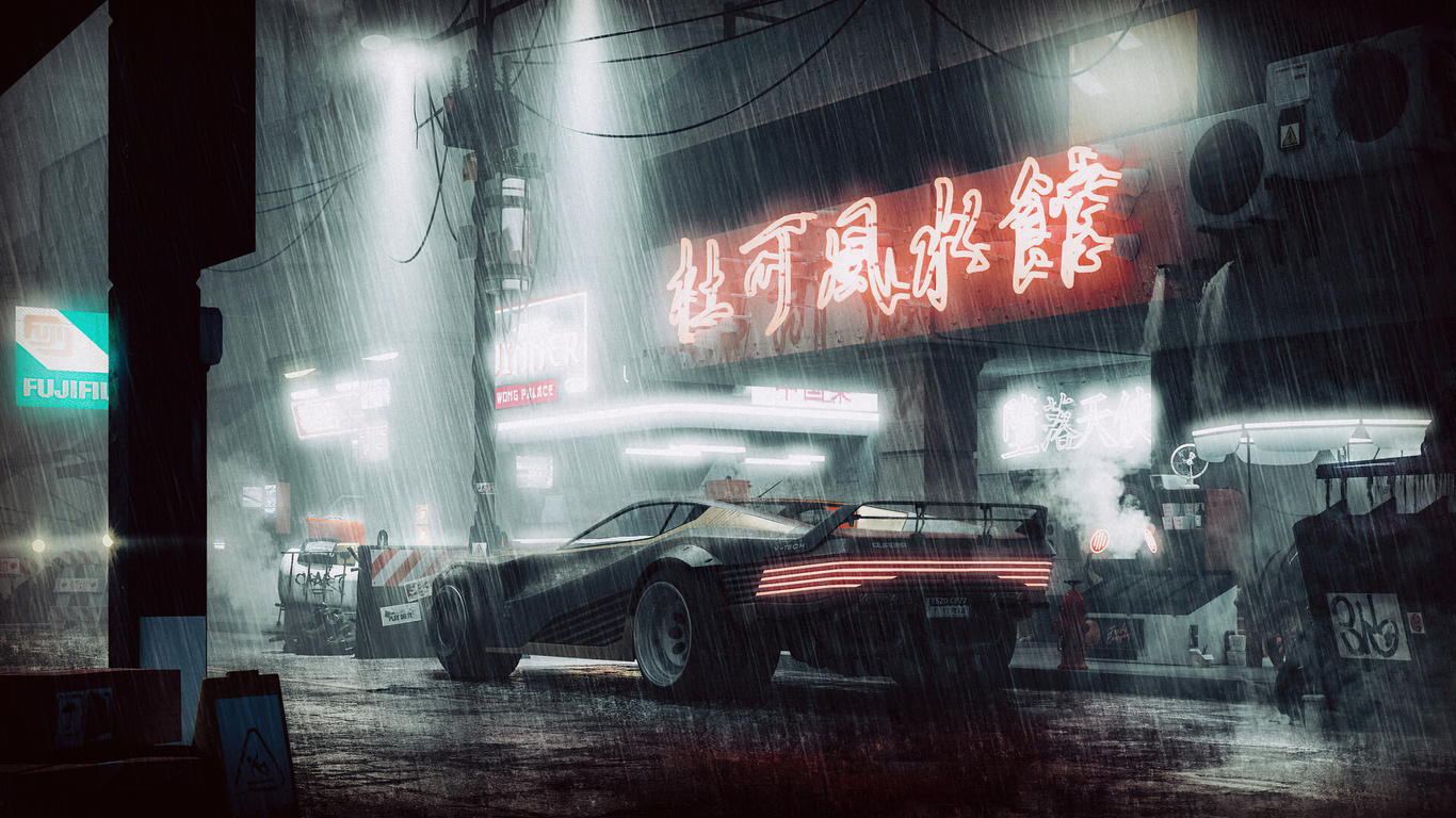 Download wallpaper 1366x768 cyberpunk, game, city shot, car, tablet,  laptop, 1366x768 hd background, 27668