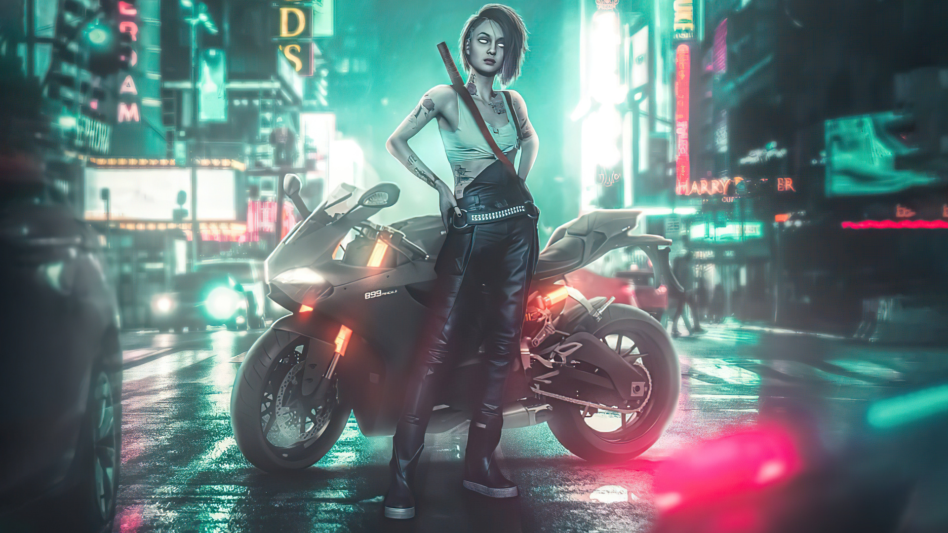 1920x1080 Resolution Woman in Cyberpunk City 1080P Laptop Full HD