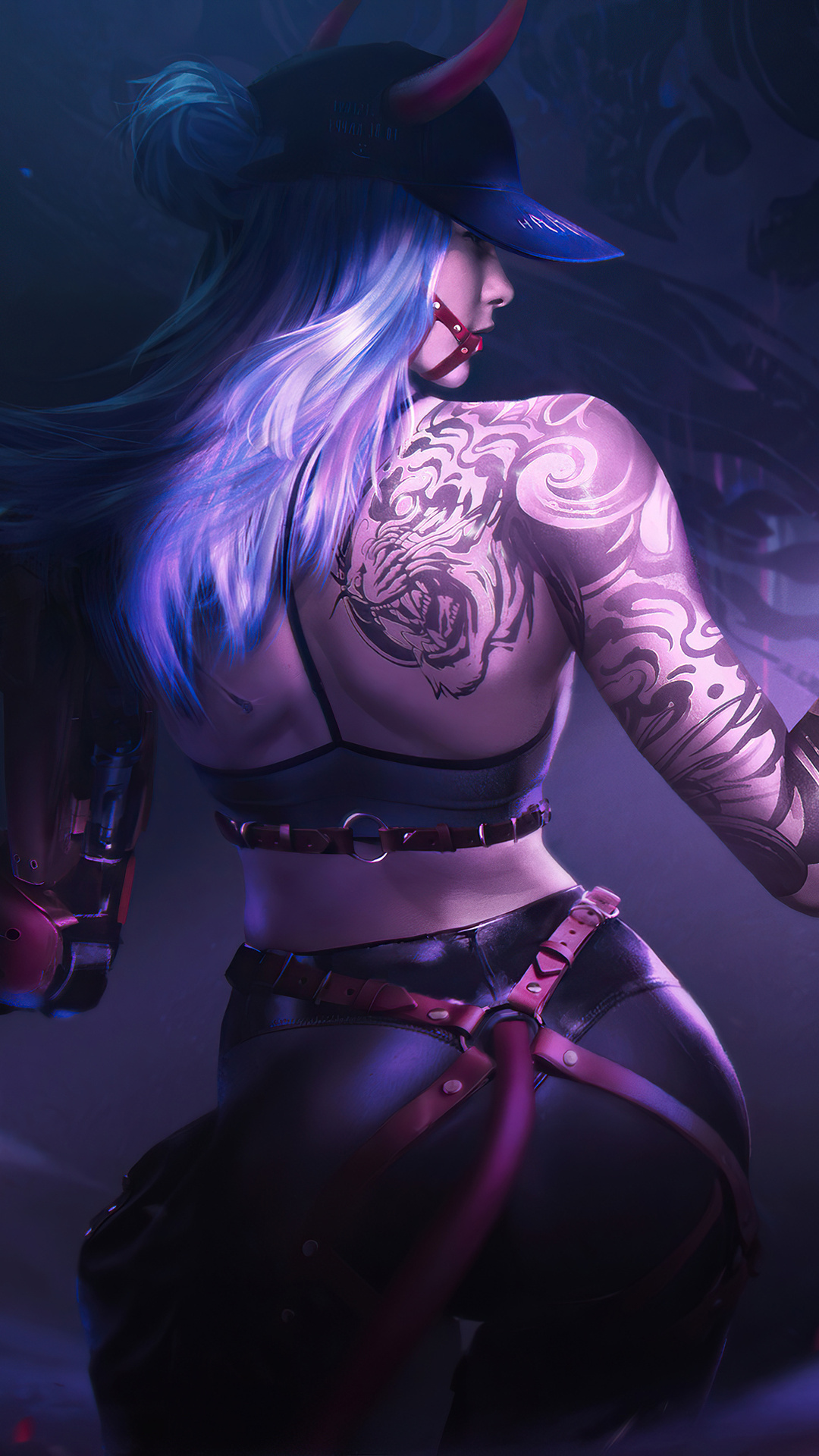 Cyberpunk Armed Girl Tattoo On Back Wallpaper In 1080x1920 Resolution