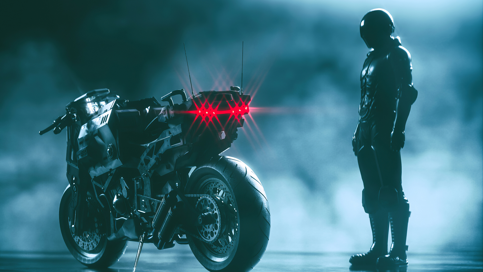 2048x1152 Cyberpunk Bike With Man 4k 2048x1152 Resolution HD 4k Wallpapers,  Images, Backgrounds, Photos and Pictures