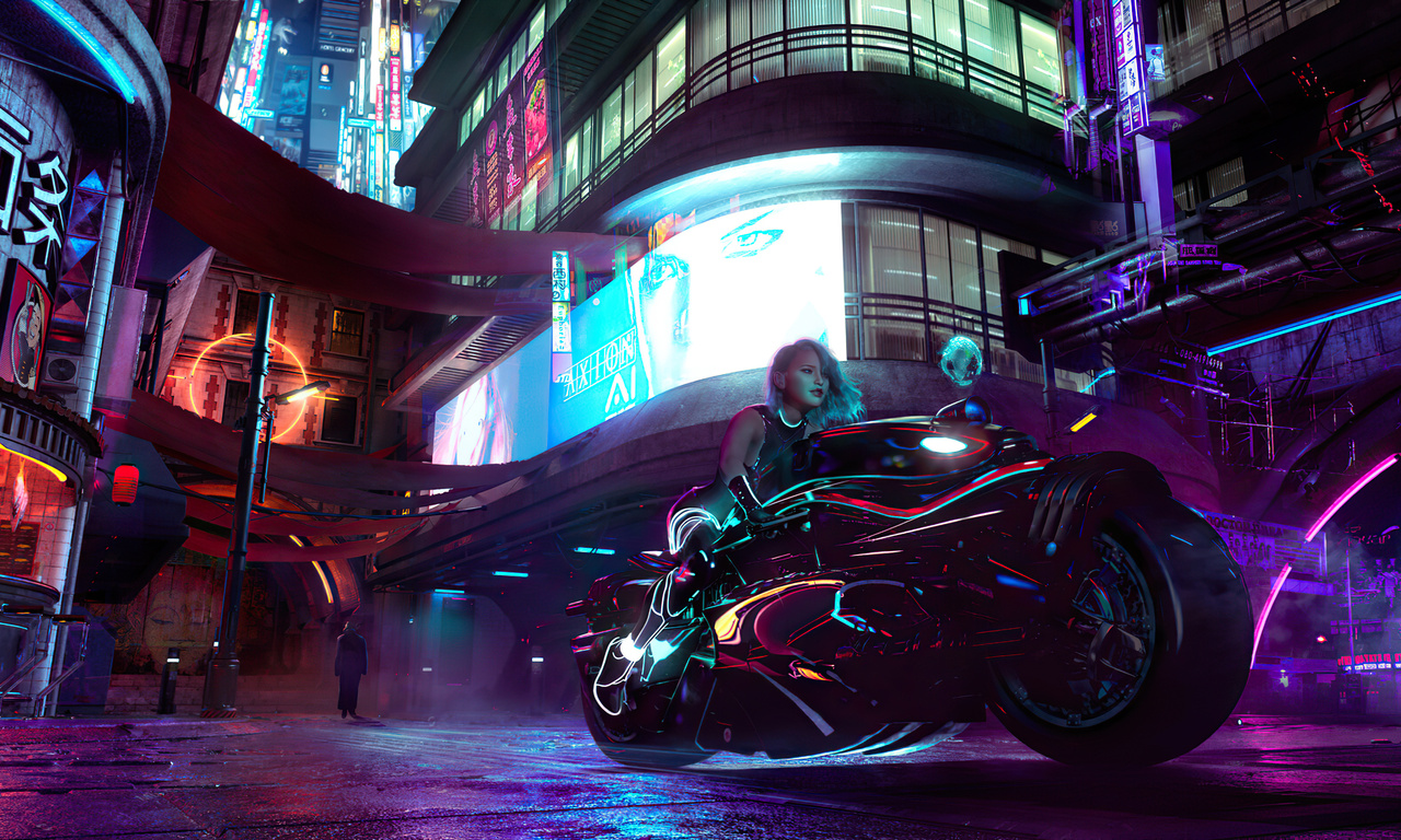 1280x768 Cyberpunk City Girl With Bike 4k 1280x768 Resolution HD 4k ...