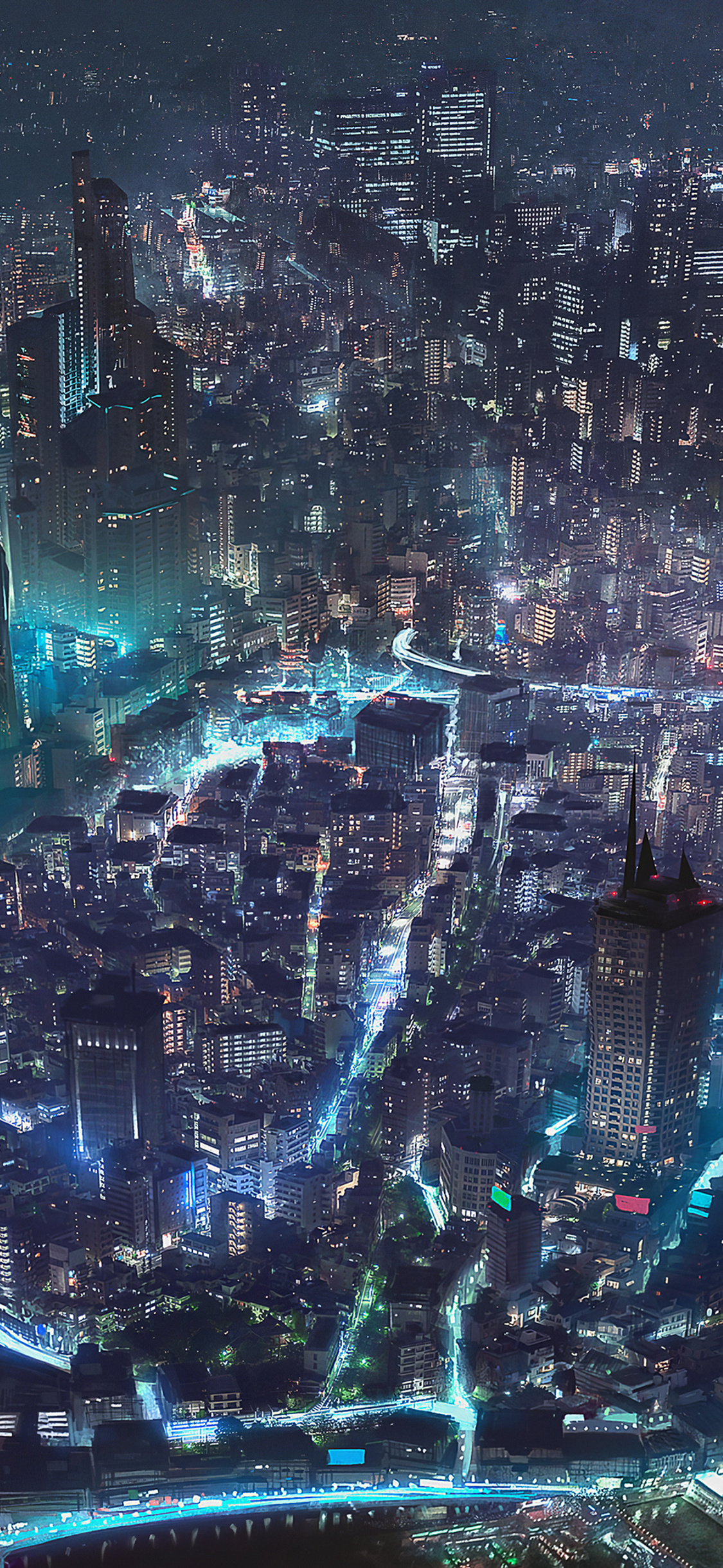 Download Greenish City Cyberpunk iPhone X Wallpaper