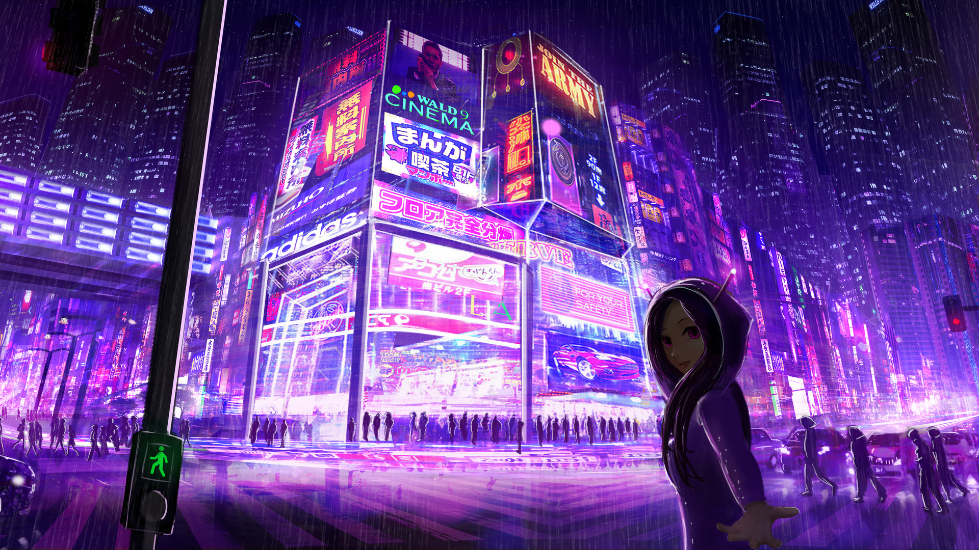 1920x1080 Cyberpunk Cityscape Girl Digital Art Laptop Full HD