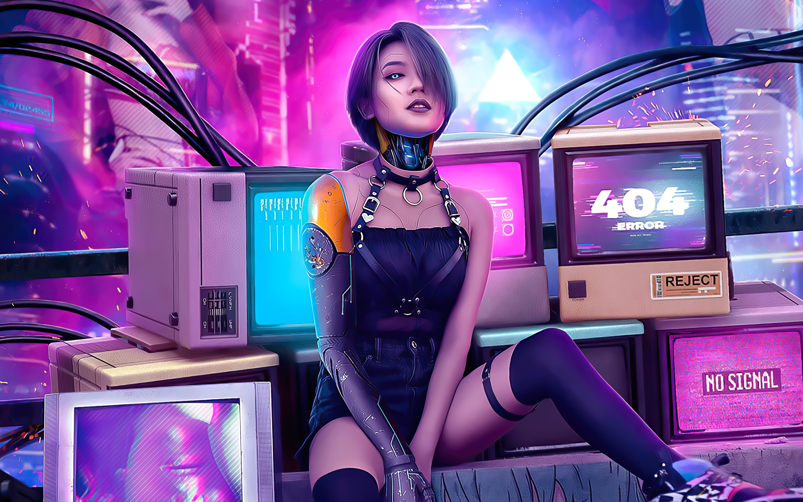 Cyberpunk Girl Retro Art 4k In 2560x1600 Resolution. cyberpunk-girl-retro-a...