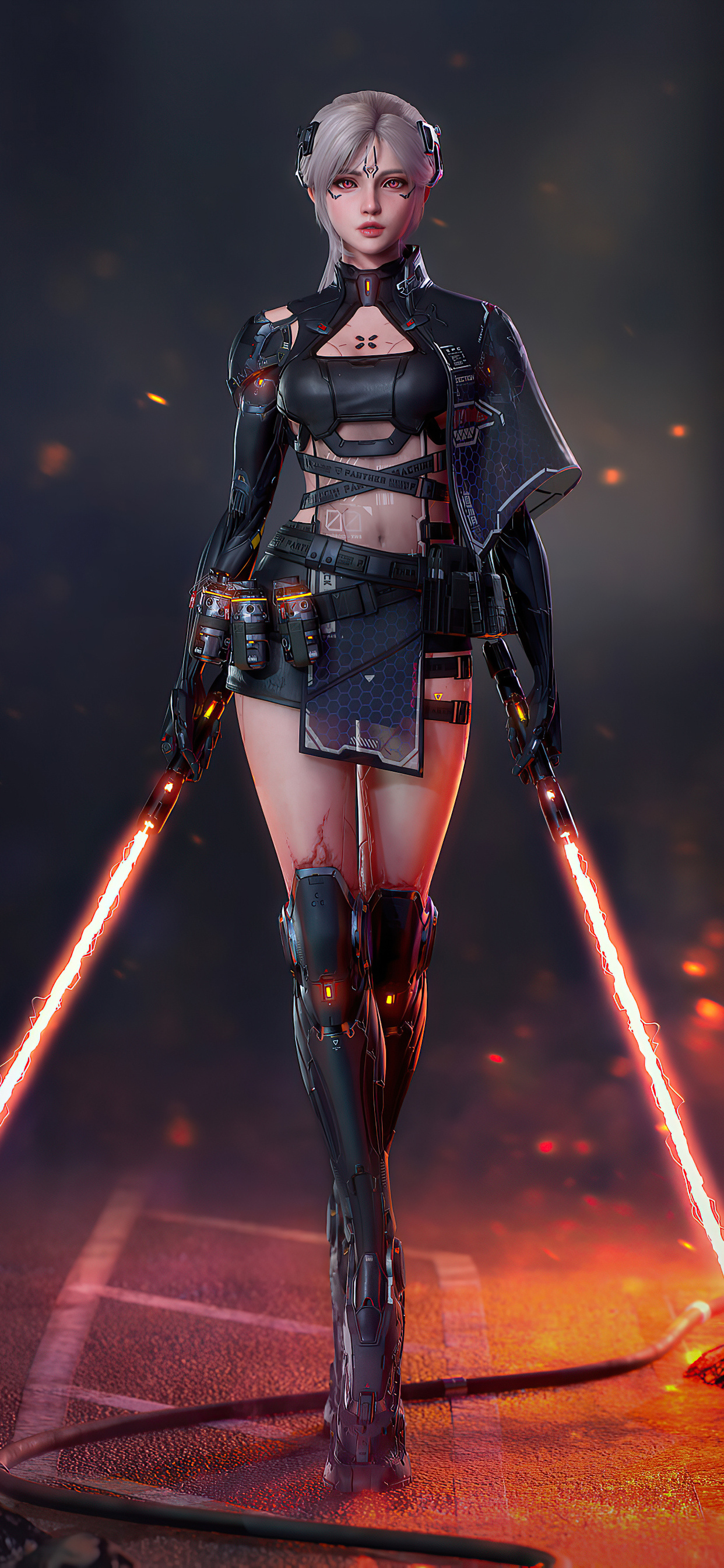 1242x2688 Cyberpunk Girl With Two Lightsaber Iphone XS MAX HD 4k ...