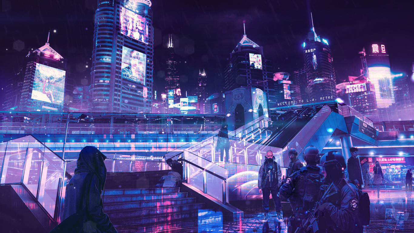 1366x768 cyberpunk computer background - !