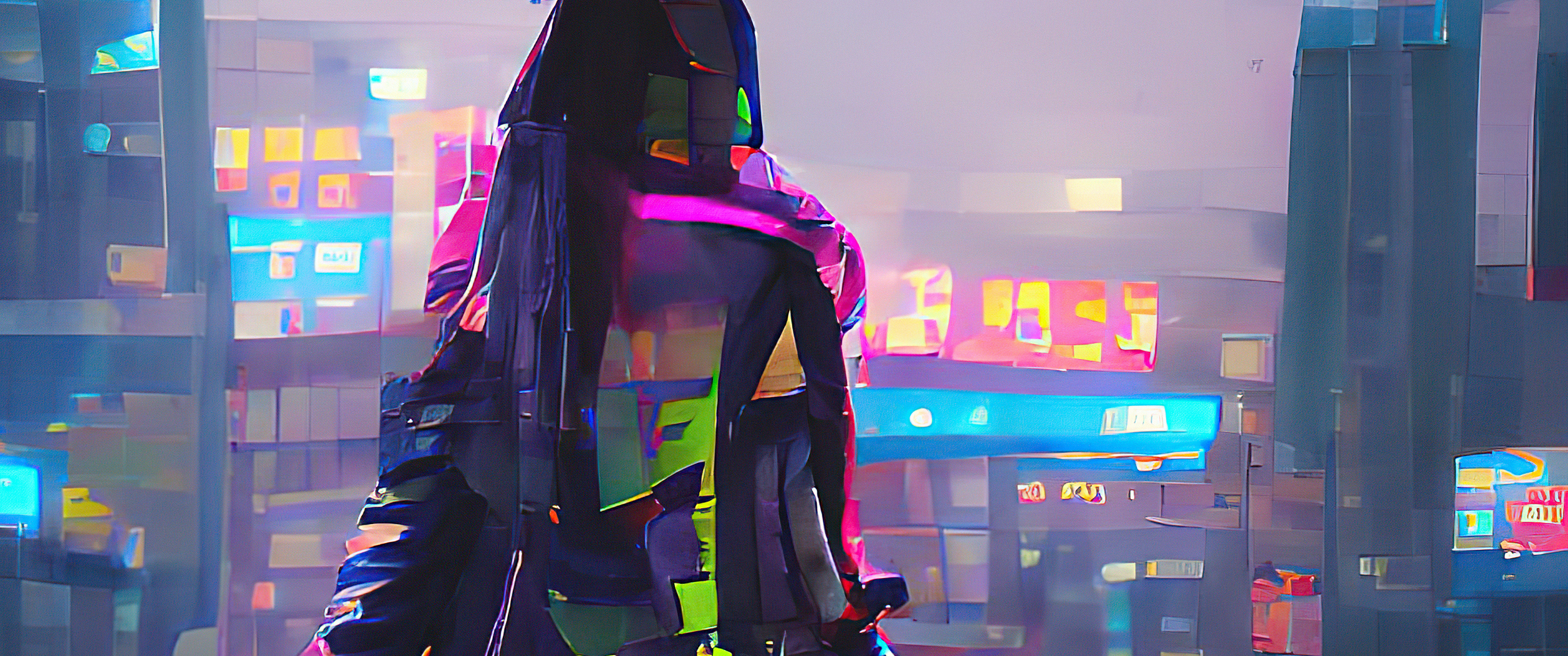 3440x1440 Cyberpunk Neon Girl Digital Art UltraWide Quad HD 1440P