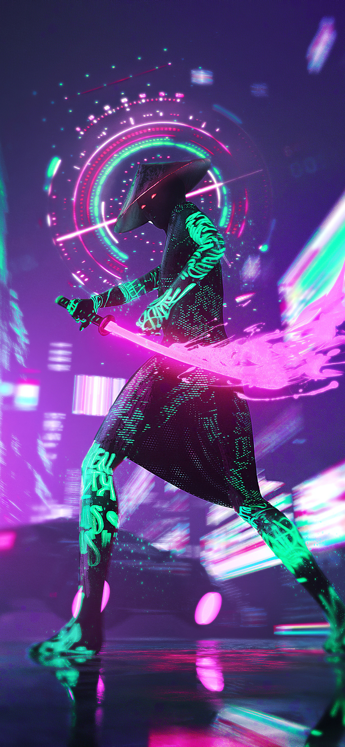 Cyberpunk Girl Sword City 4K Phone iPhone Wallpaper 4900a