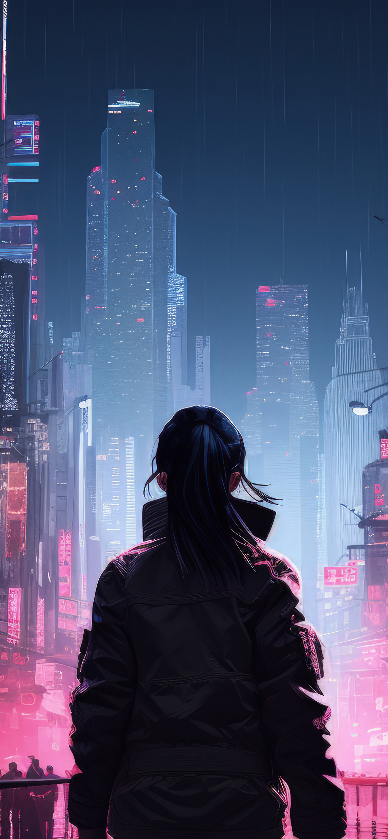 1242x2688 Cyberpunk Sci Fi Girl And The Urban Maze Synthetic Skylines ...