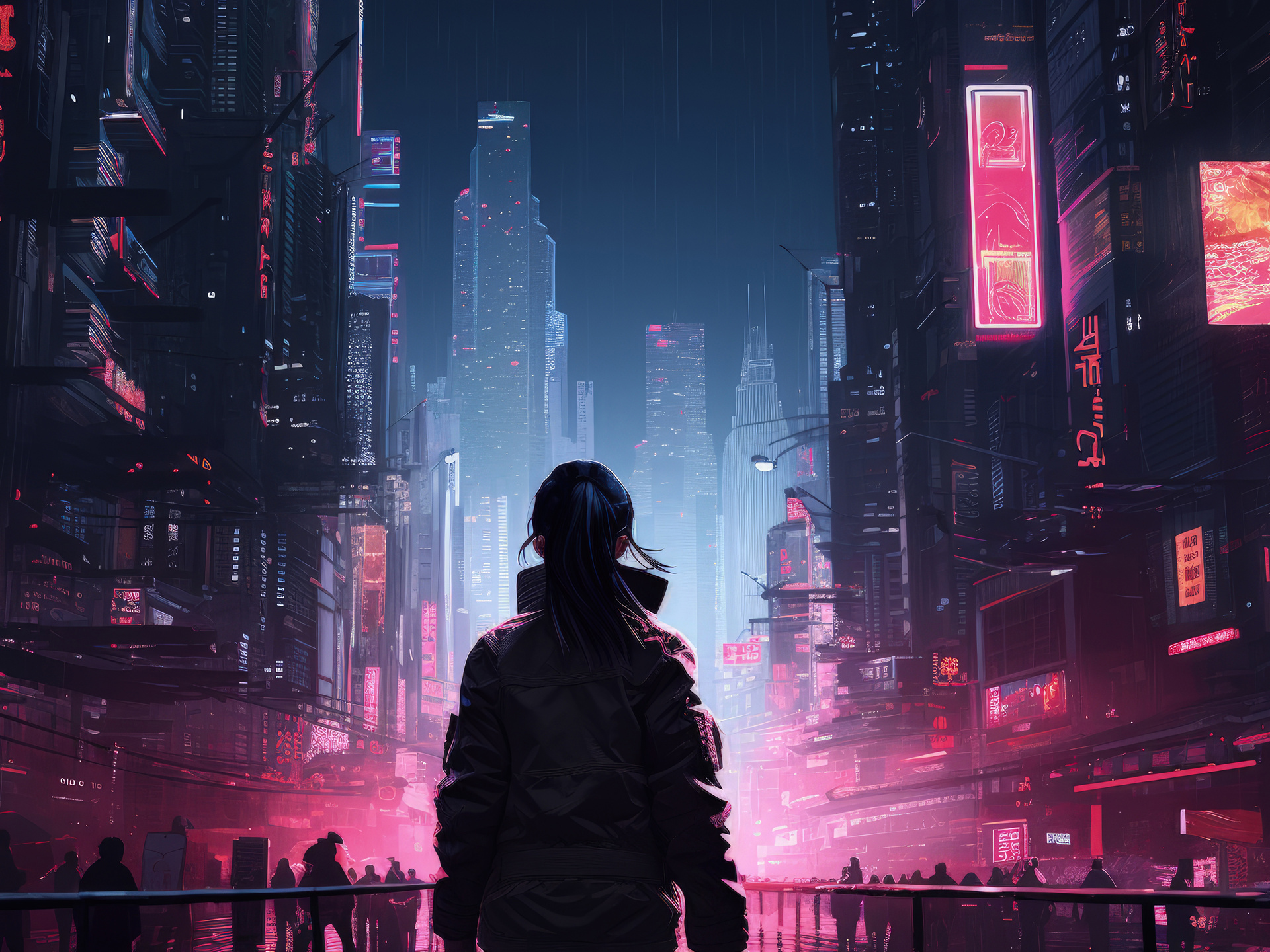 1920x1440 Cyberpunk Sci Fi Girl And The Urban Maze Synthetic Skylines ...