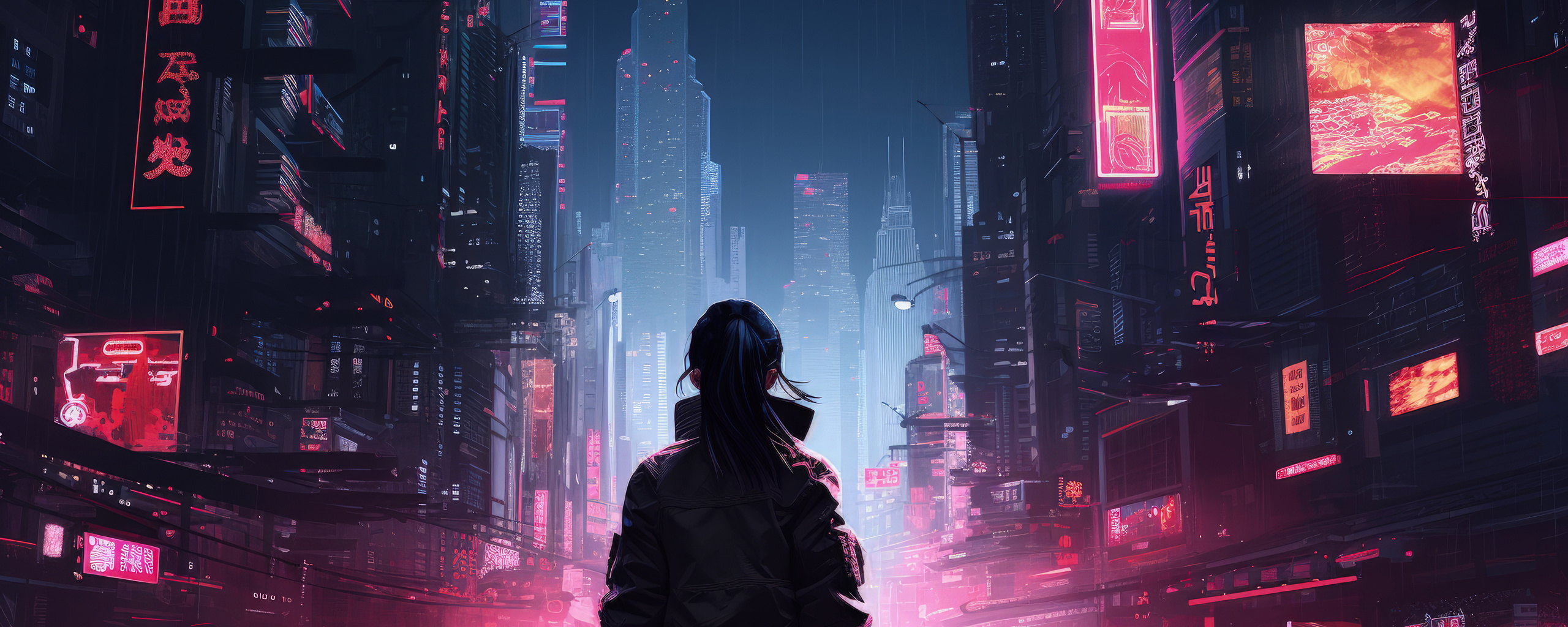 2560x1024 Cyberpunk Sci Fi Girl And The Urban Maze Synthetic Skylines ...